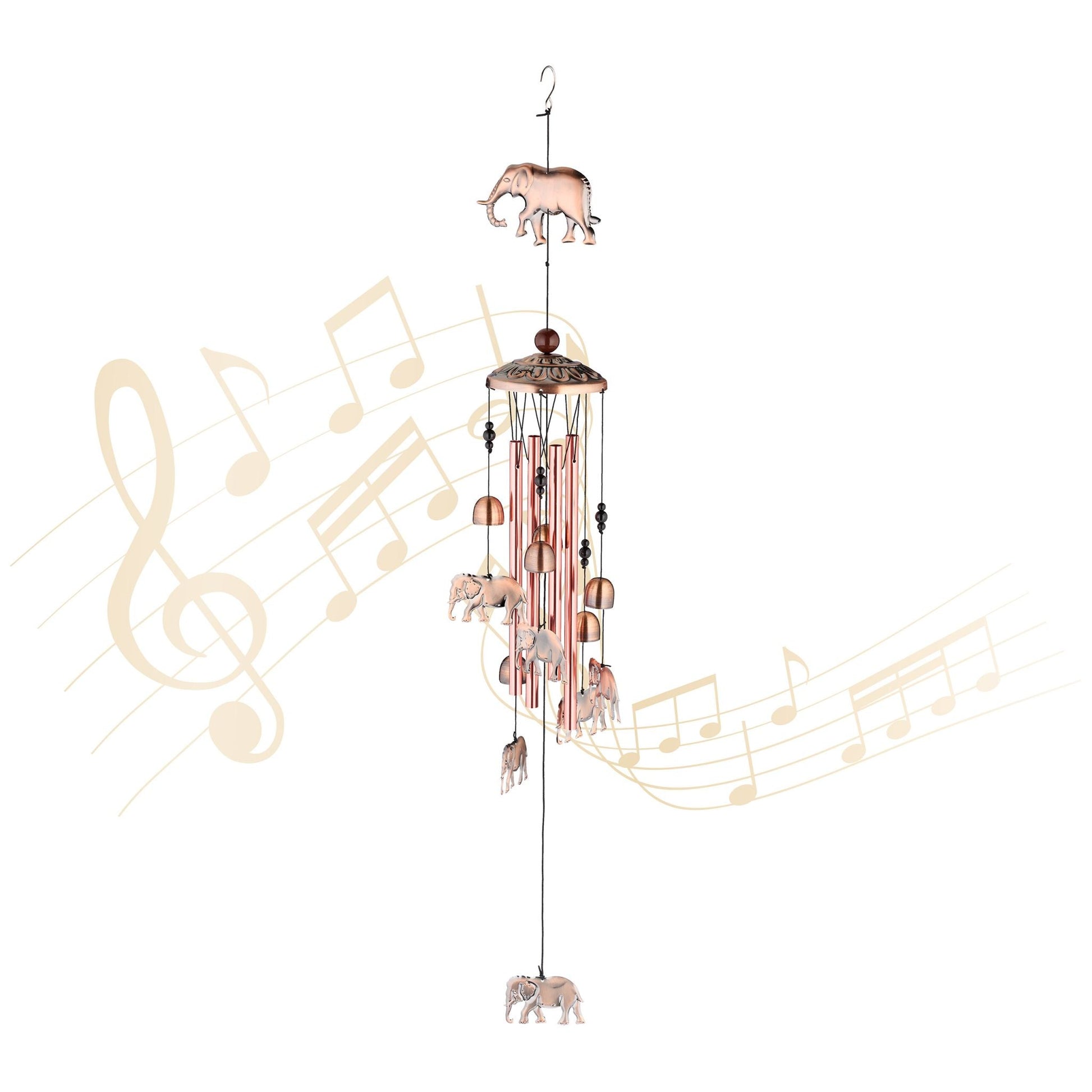 Windspiel mit Glocken & Elefanten Hellbraun-Kupfer von Relaxdays
