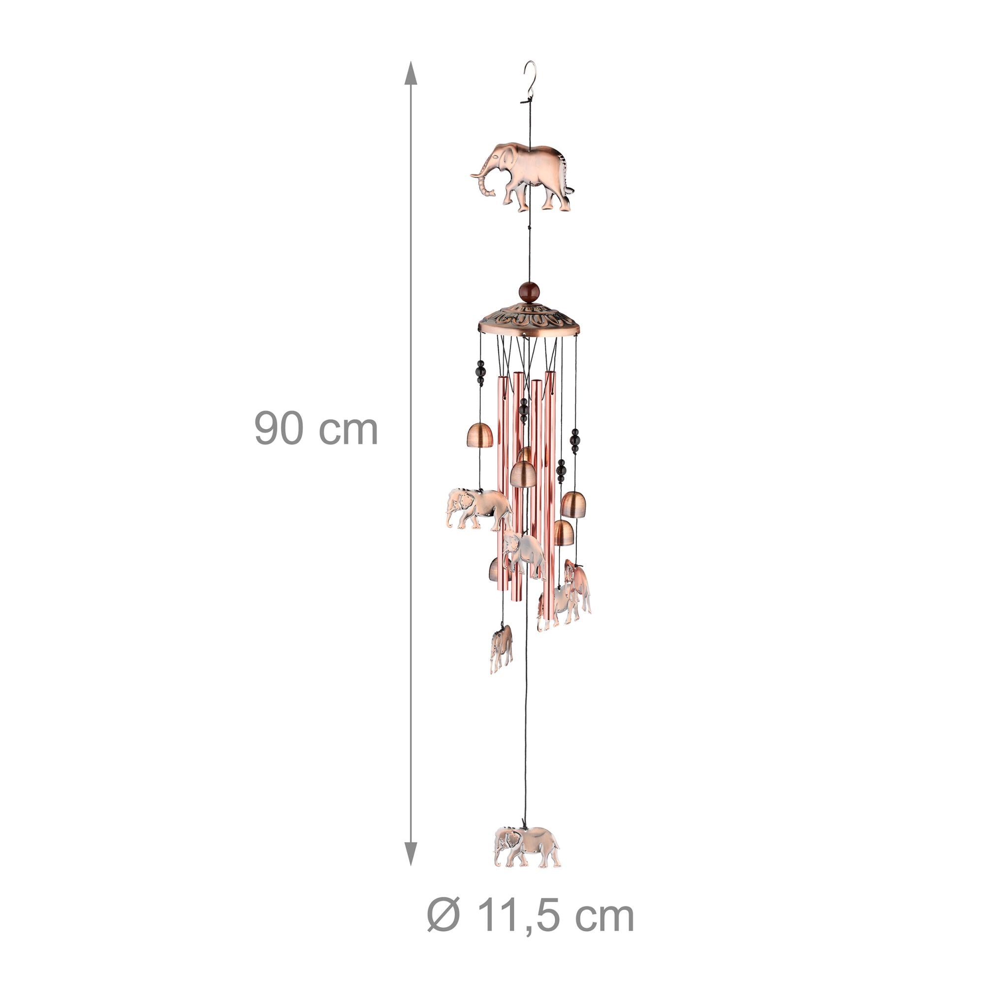 Windspiel mit Glocken & Elefanten Hellbraun-Kupfer von Relaxdays