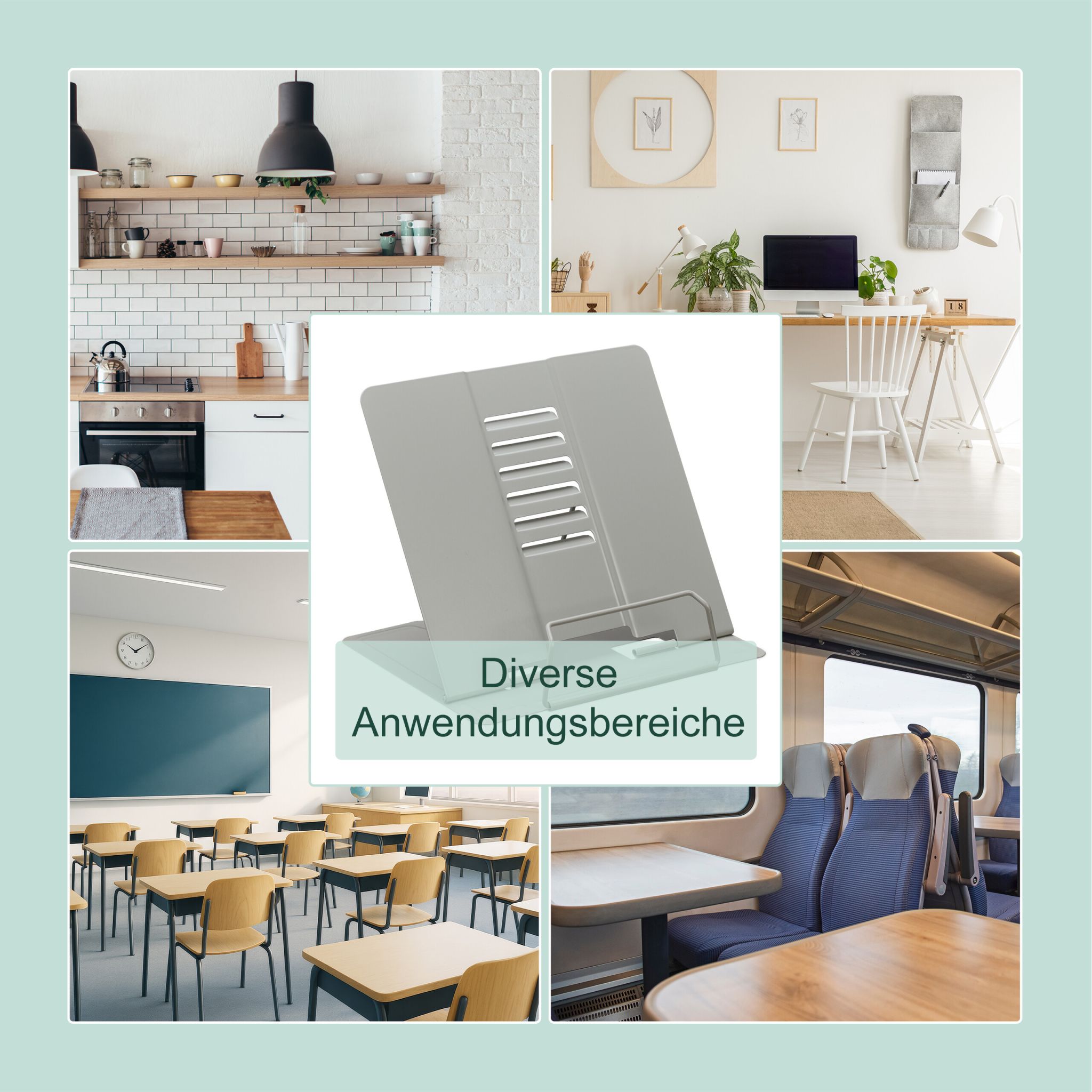 Buchständer 2er-Set höhenverstellbar Grau