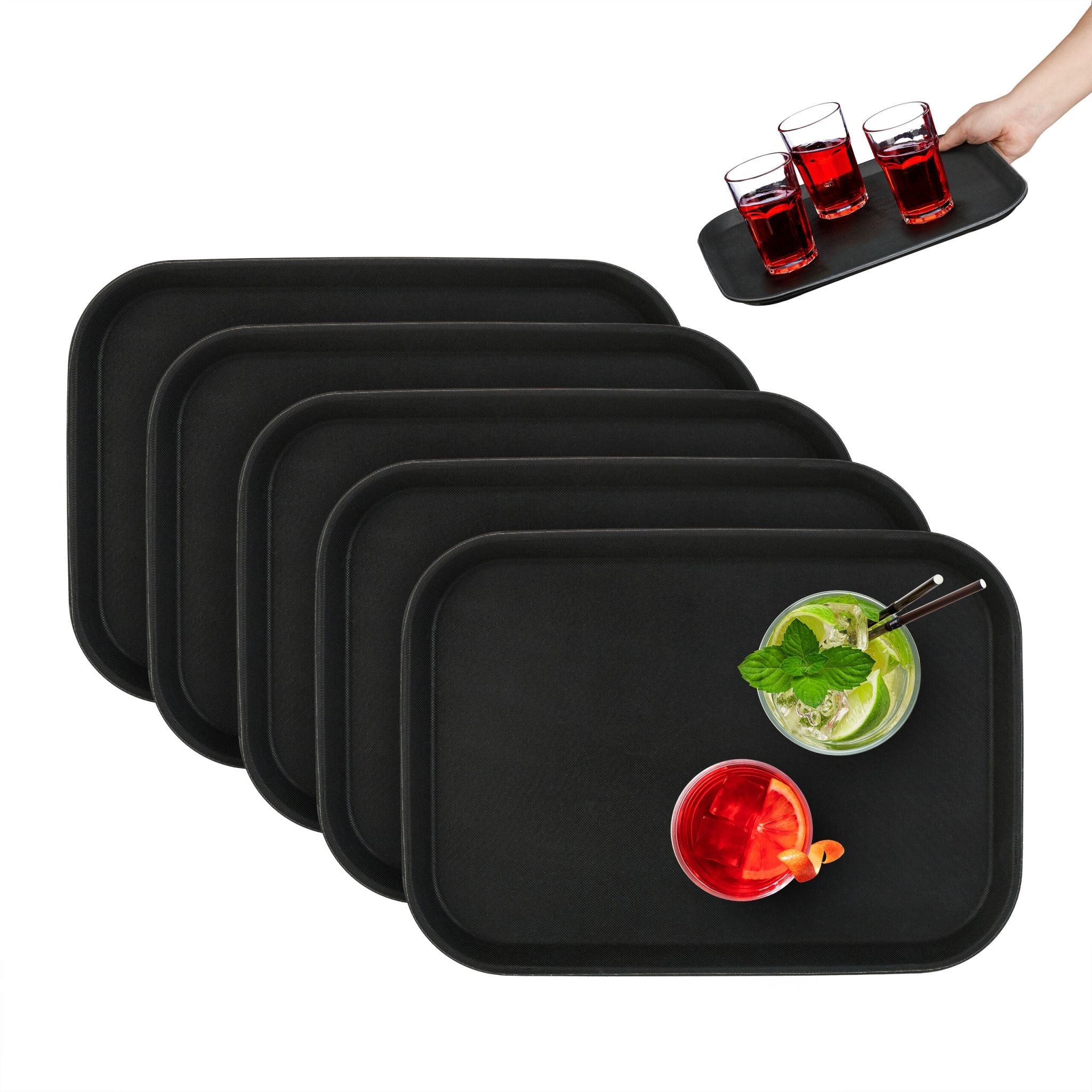 Serviertablett 35 x 25cm 5er-Set Schwarz von Relaxdays