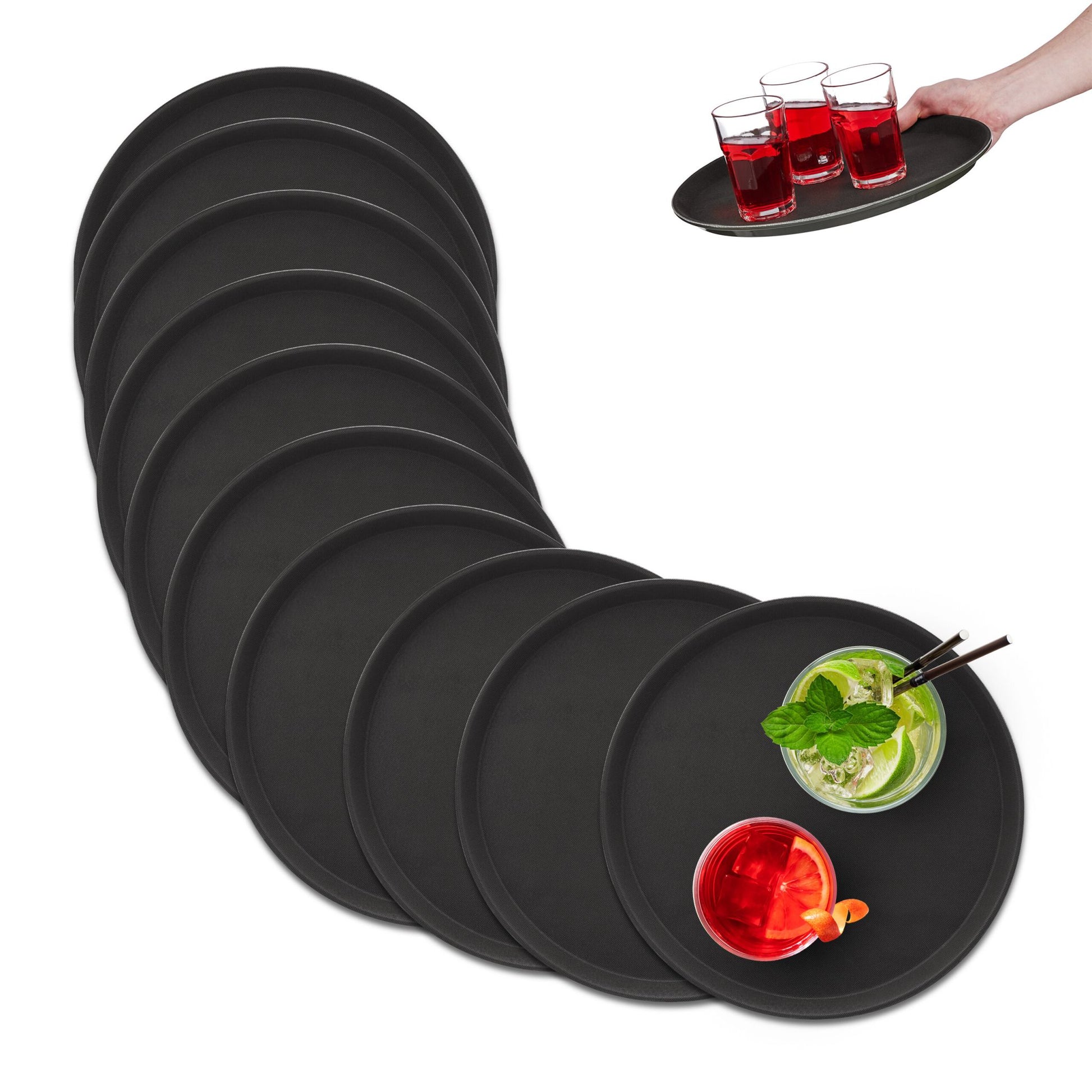 Serviertablett Ø 35cm 10er-Set Schwarz von Relaxdays