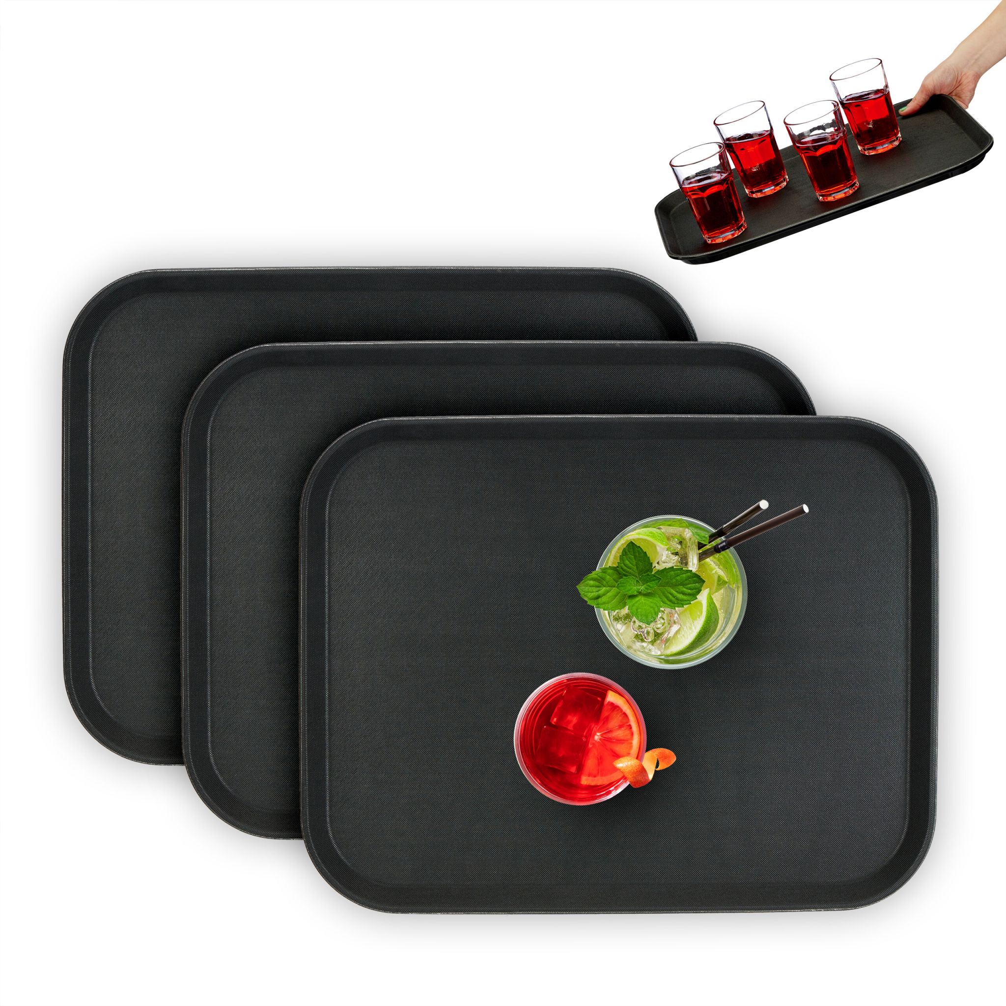 Serviertablett 46 x 35cm 3er-Set Schwarz von Relaxdays