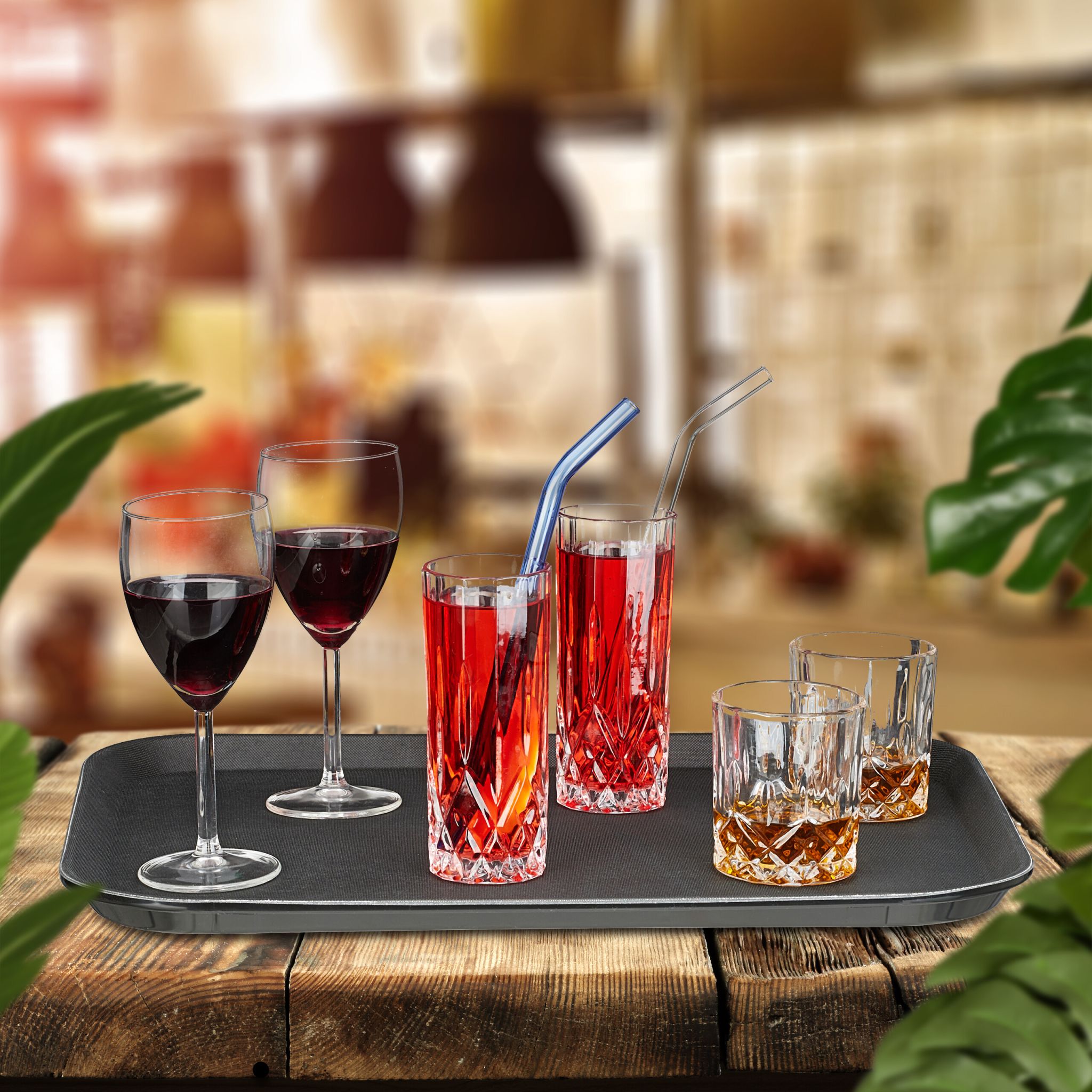Serviertablett 46 x 35cm 3er-Set Schwarz von Relaxdays