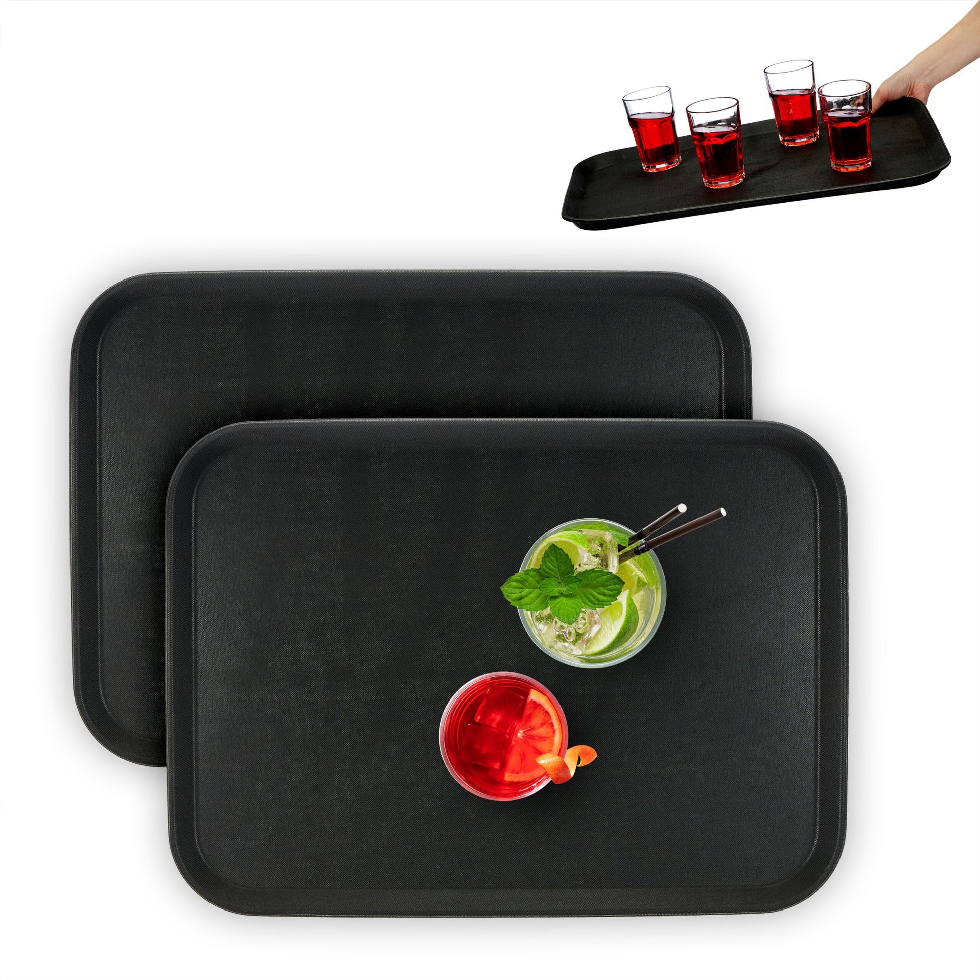 Serviertablett 56 x 41cm 2er-Set Schwarz von Relaxdays