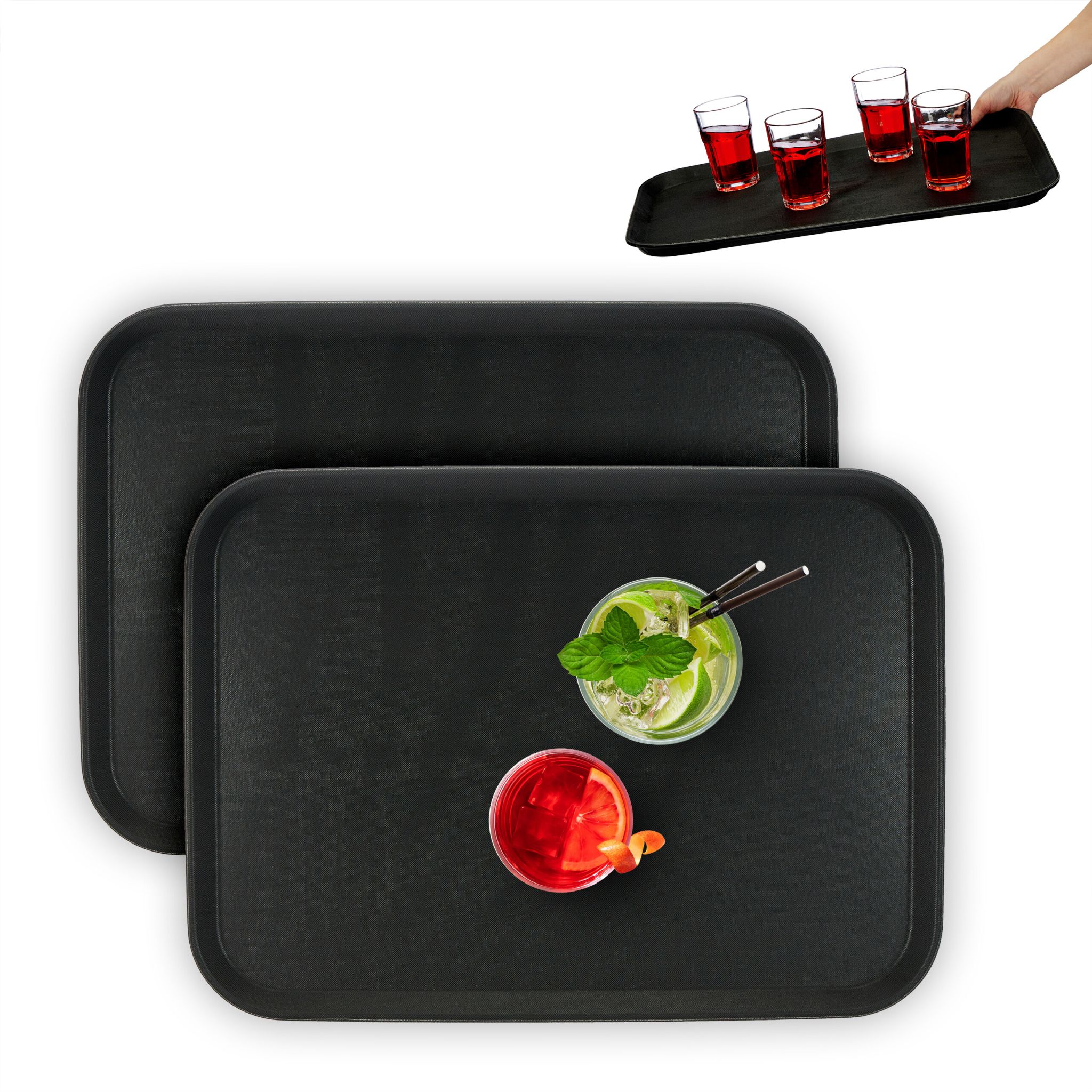 Serviertablett 56 x 41cm 2er-Set Schwarz von Relaxdays