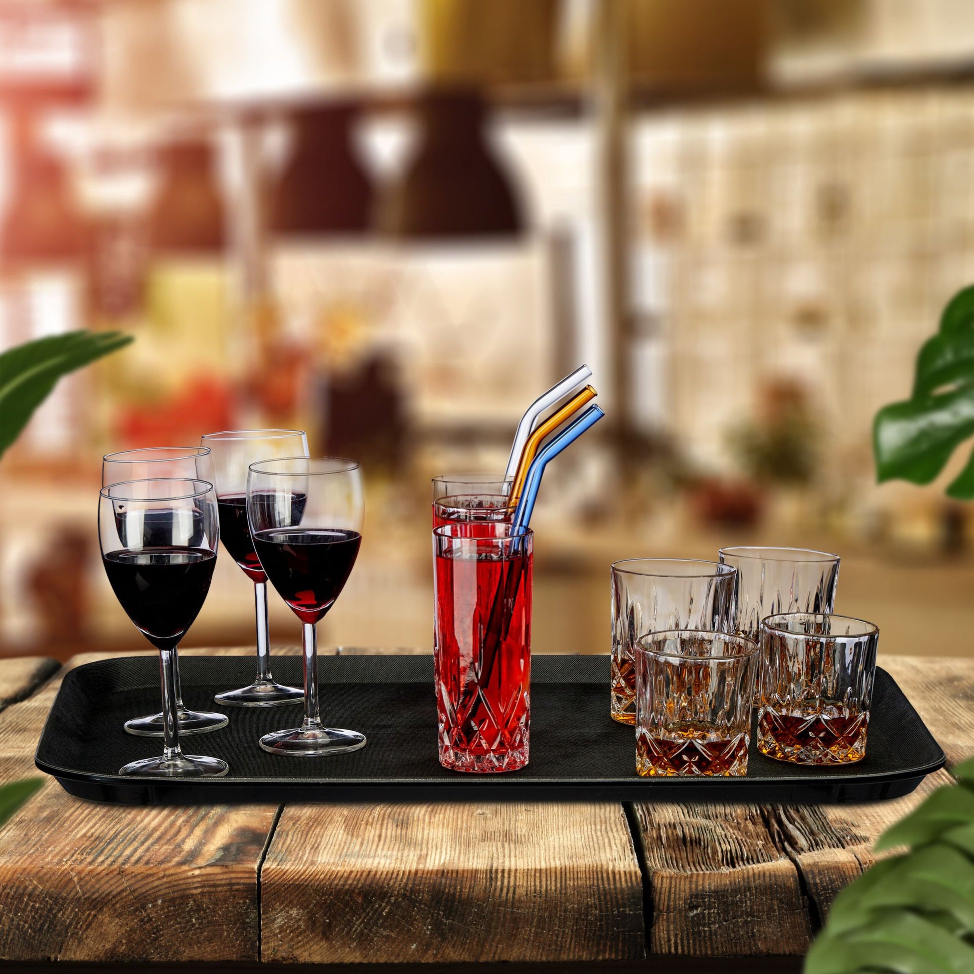 Serviertablett 56 x 41cm 2er-Set Schwarz von Relaxdays