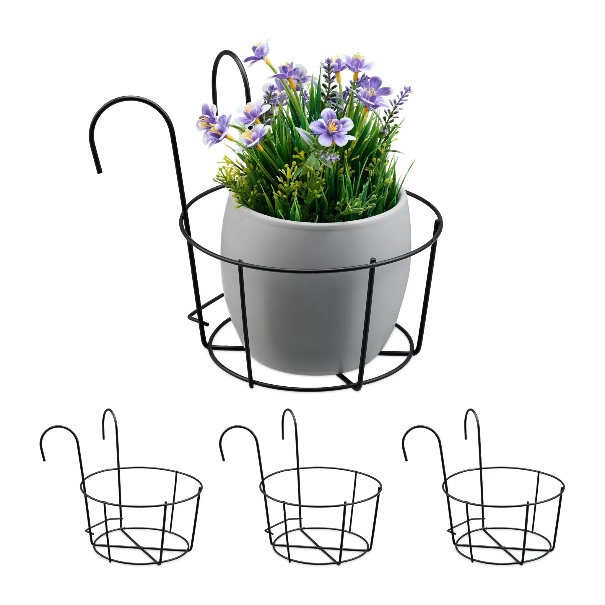 4er-Set Blumentopf Halter für den Balkon Schwarz von Relaxdays
