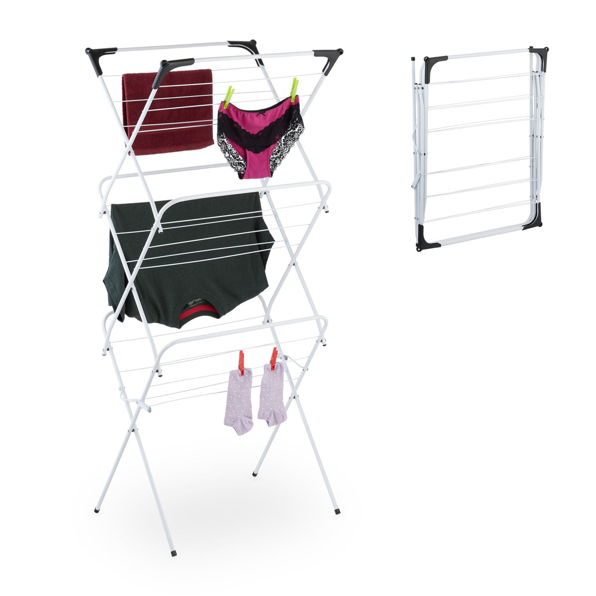 Turm Wäscheständer klappbar Weiss-Schwarz von Relaxdays
