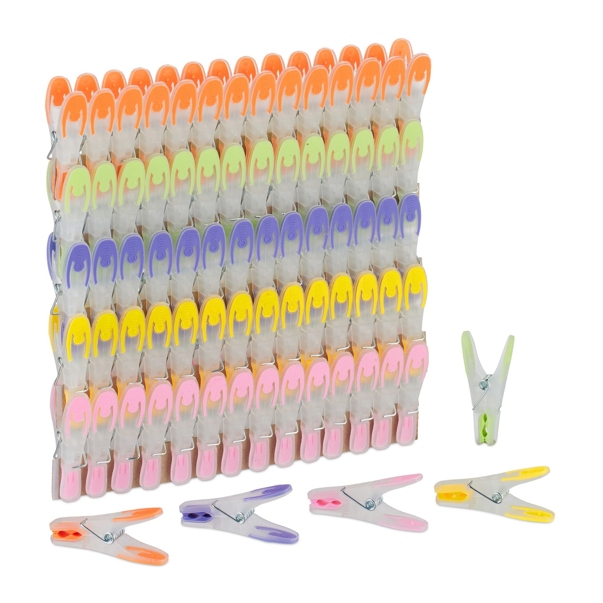 Wäscheklammern Soft-Grip 75 Stück Grün-Orange-Transparent von Relaxdays