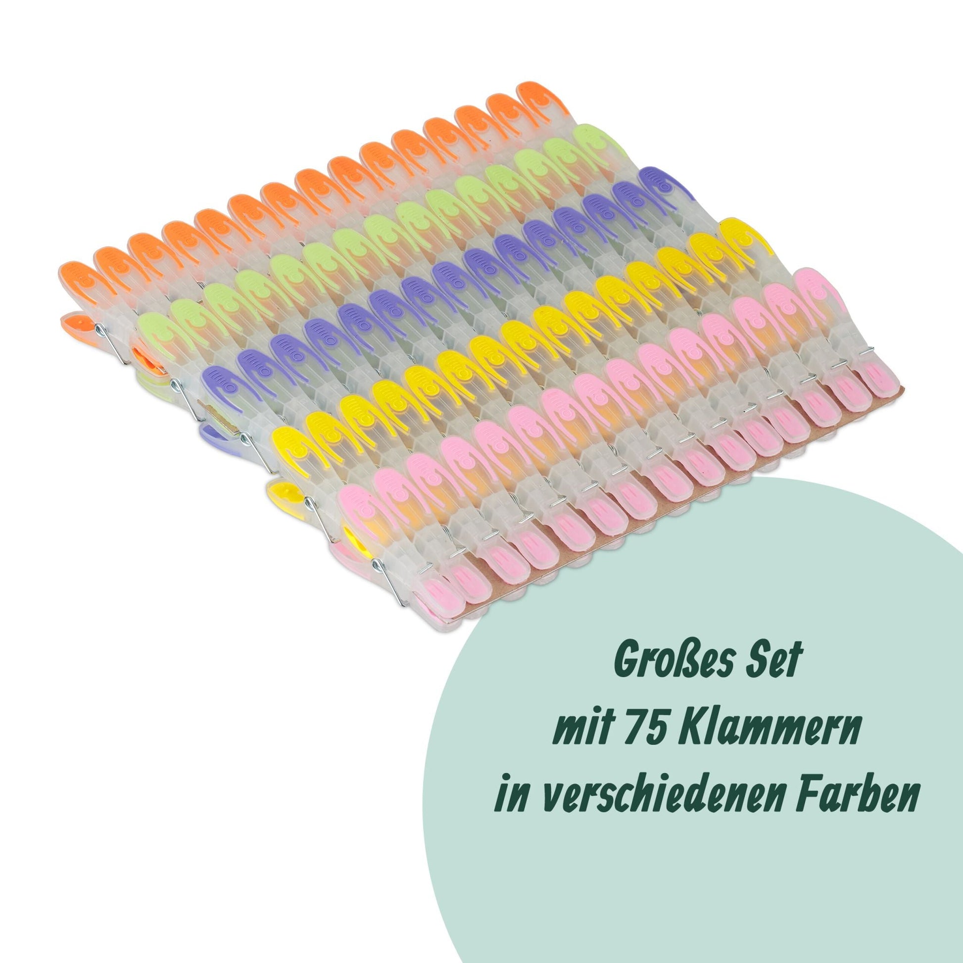 Wäscheklammern Soft-Grip 75 Stück Grün-Orange-Transparent von Relaxdays