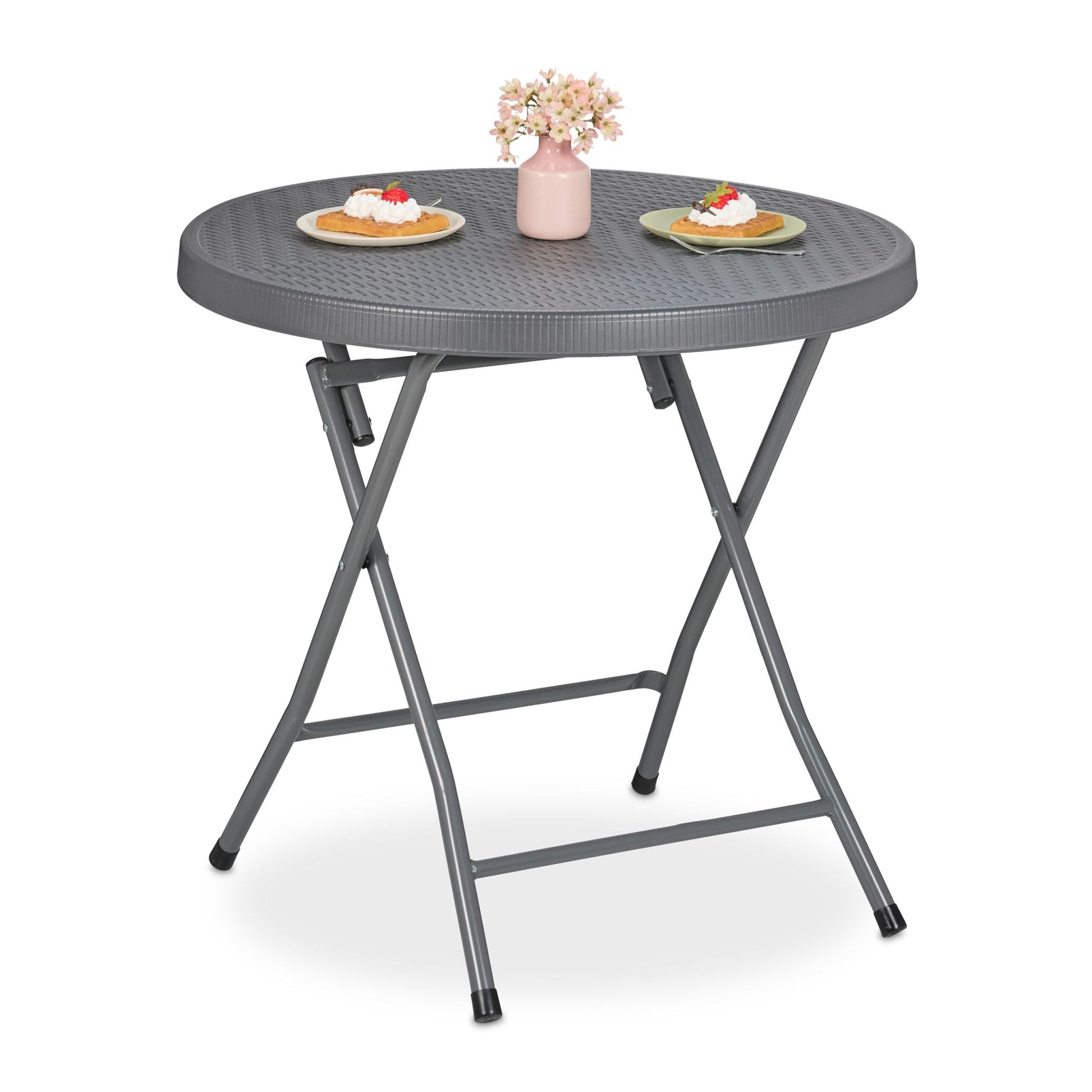 Klappbarer Gartentisch in Rattanoptik Schwarz-Grau von Relaxdays