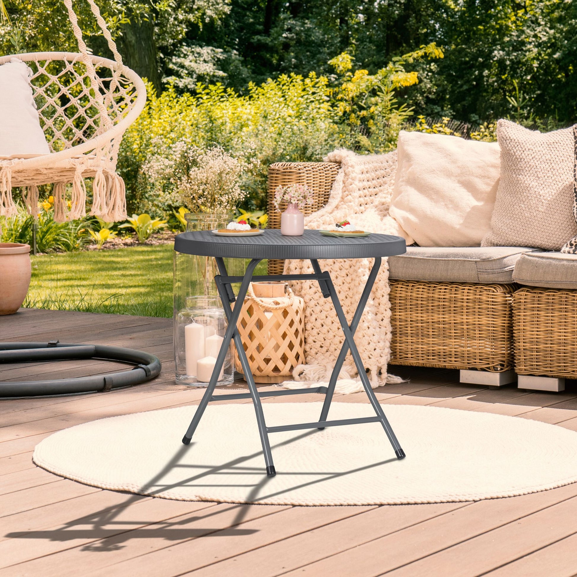Klappbarer Gartentisch in Rattanoptik Schwarz-Grau von Relaxdays