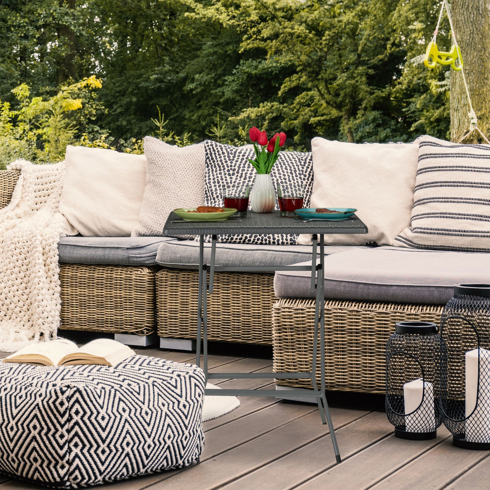 Gartentisch in grauer Rattanoptik Grau von Relaxdays
