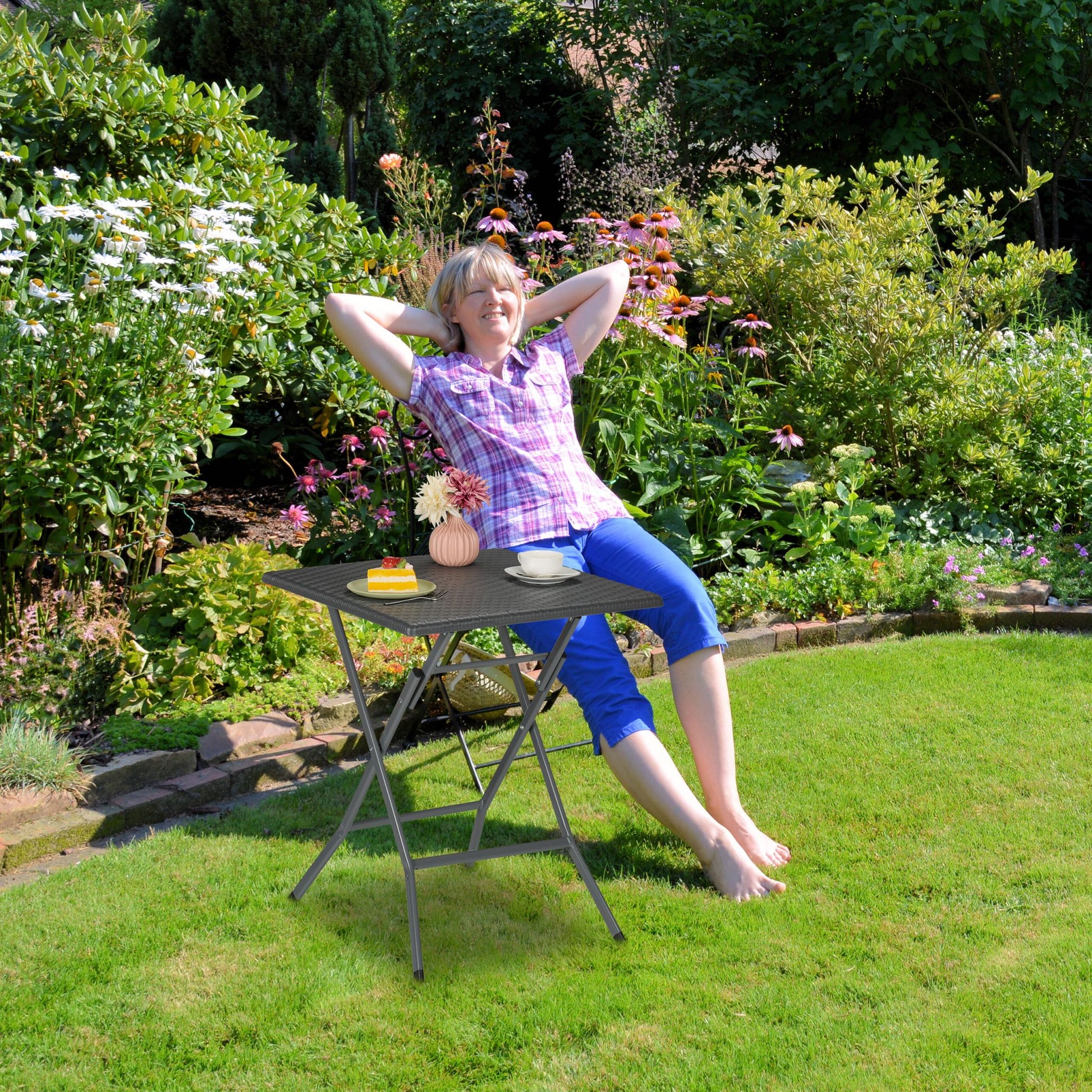 Gartentisch in grauer Rattanoptik Grau von Relaxdays
