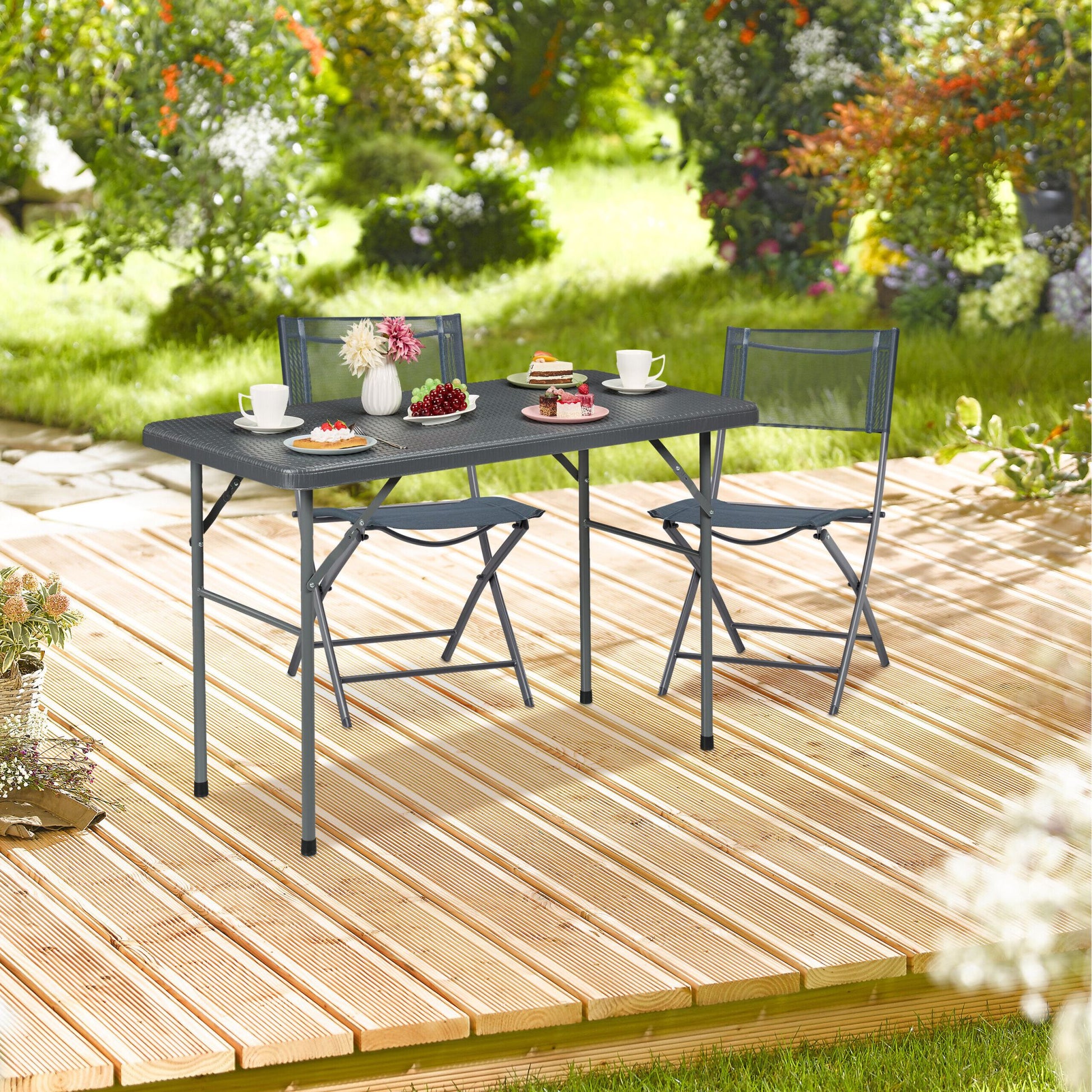 Klappbarer Gartentisch in Rattanoptik Schwarz-Grau von Relaxdays