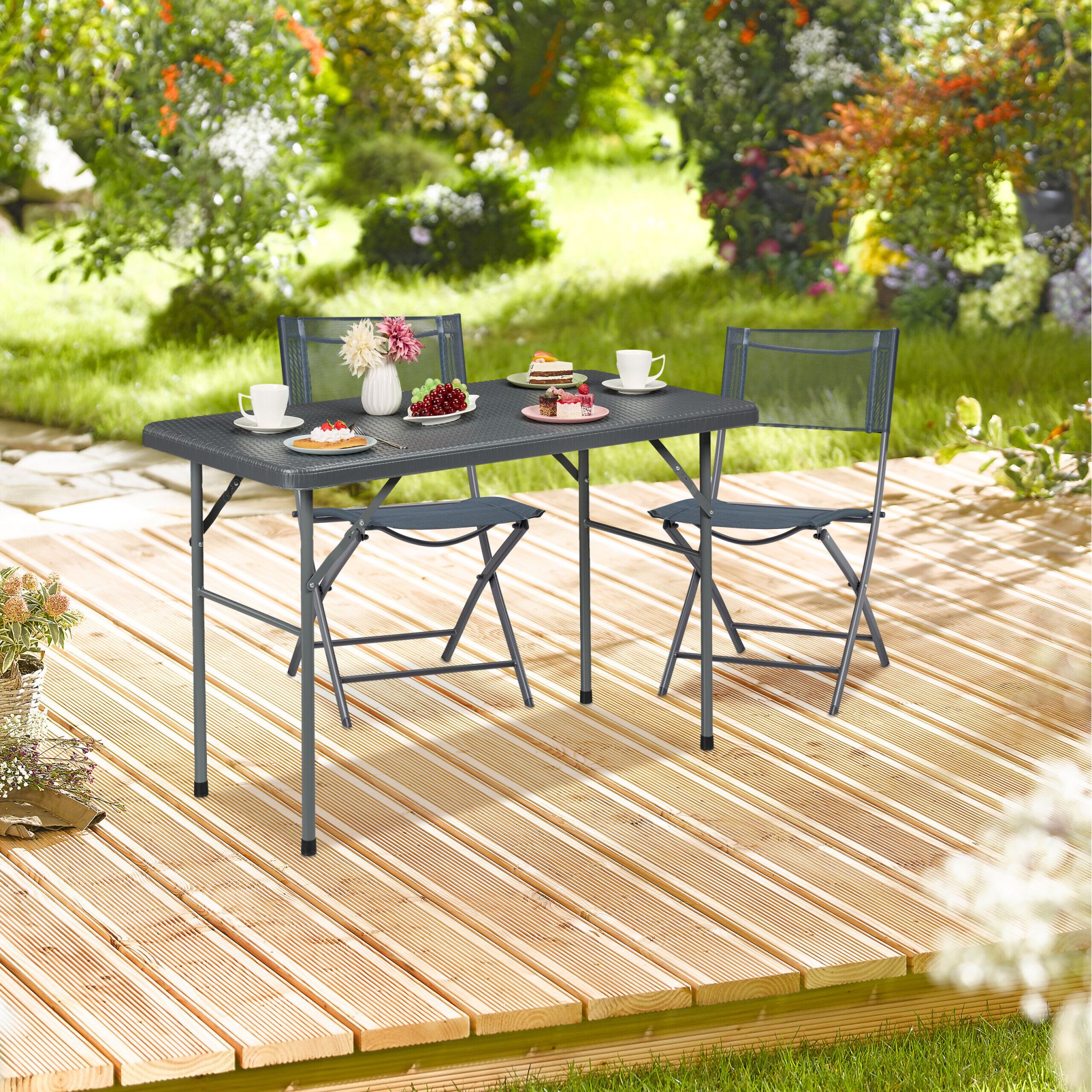 Klappbarer Gartentisch in Rattanoptik Schwarz-Grau von Relaxdays