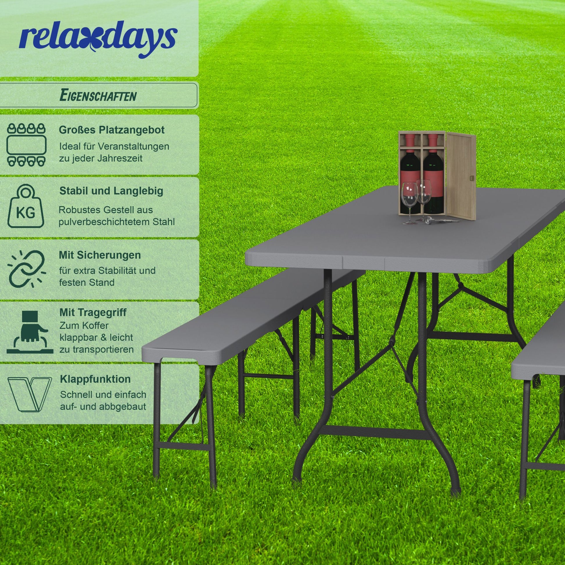 Bierzeltgarnitur klappbar 3-tlg. Schwarz-Grau von Relaxdays