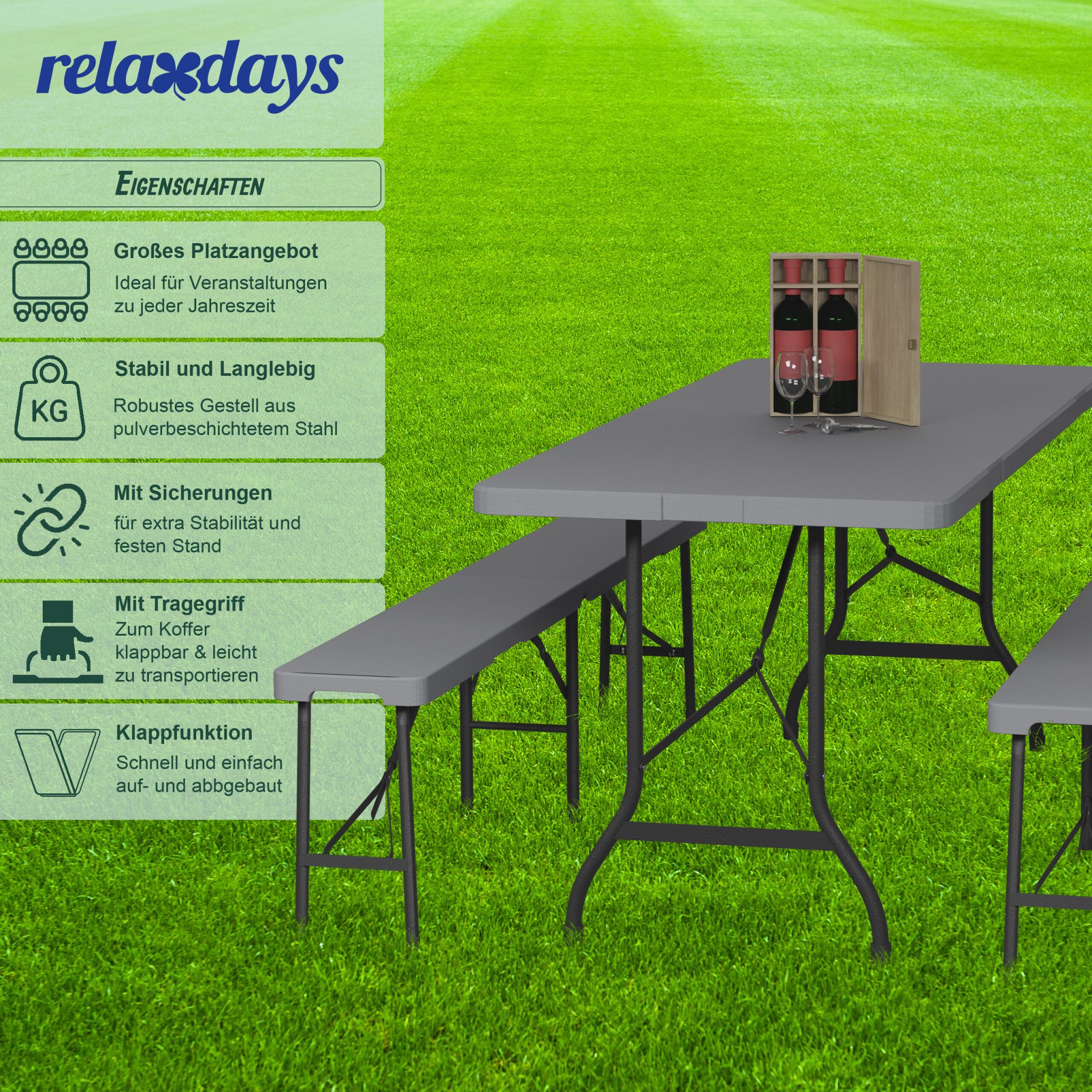 Bierzeltgarnitur klappbar 3-tlg. Schwarz-Grau von Relaxdays