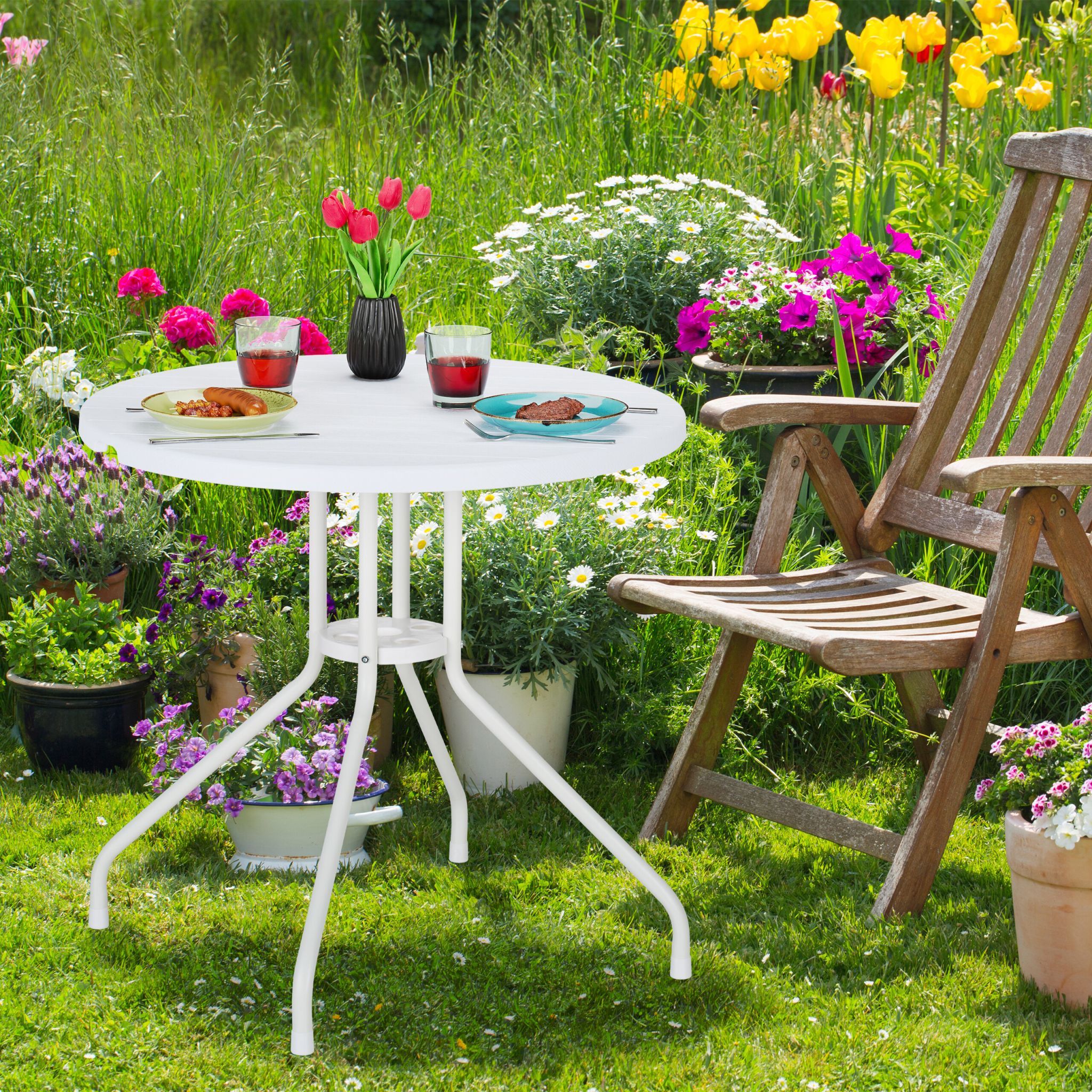 Gartentisch in weisser Holz-Optik Weiss von Relaxdays