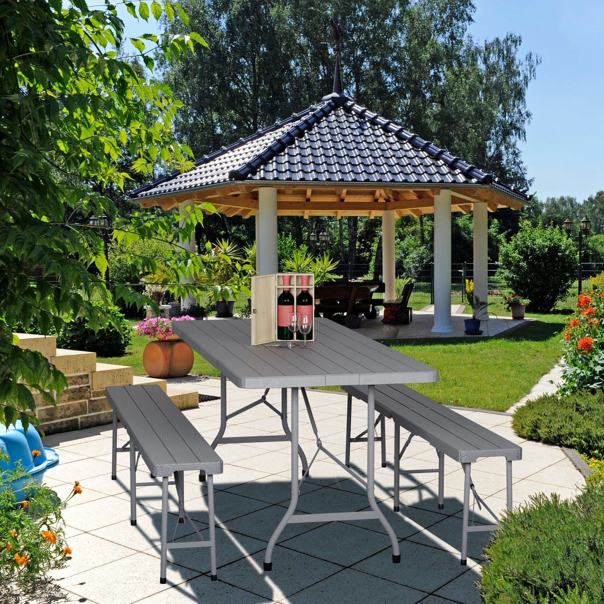 Gartentisch klappbar Schwarz-Grau von Relaxdays