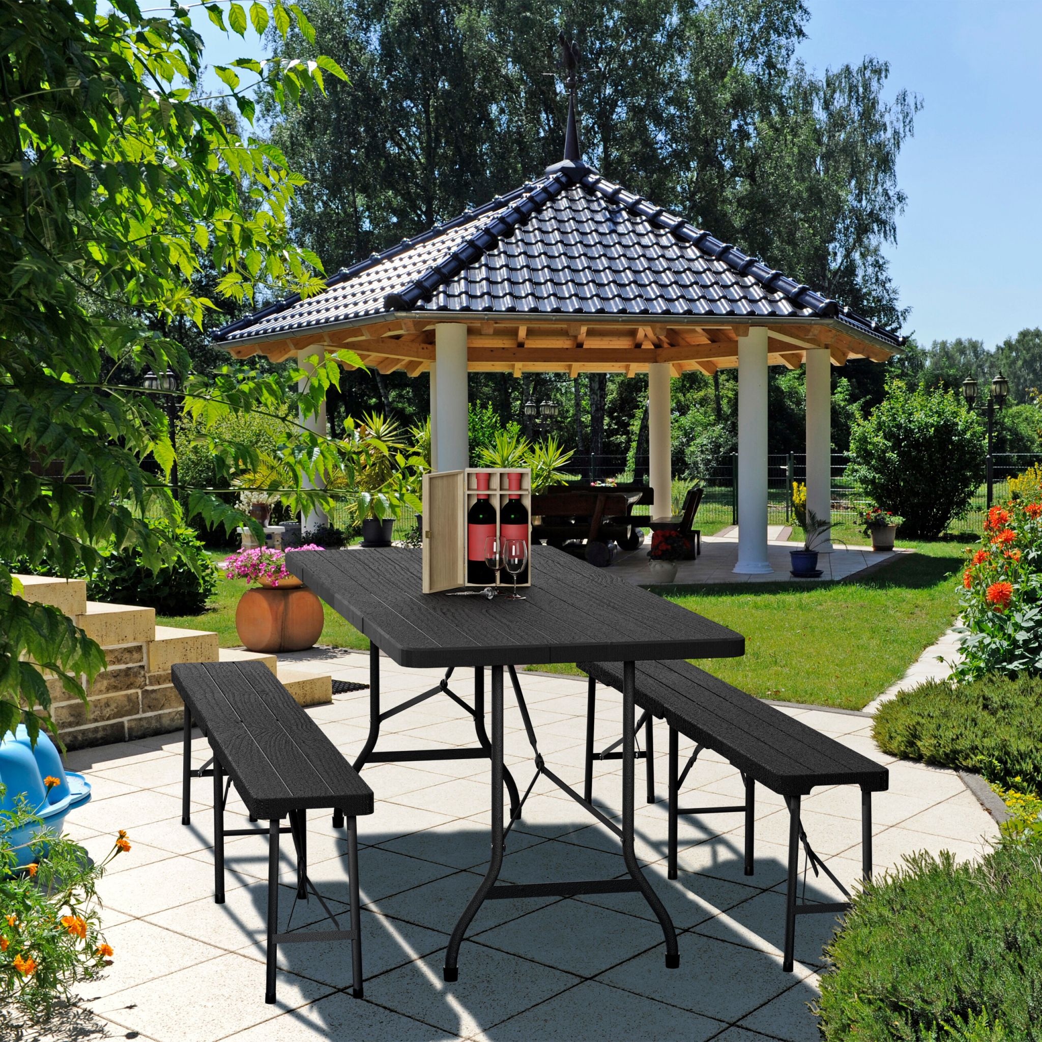 Gartentisch klappbar Schwarz von Relaxdays