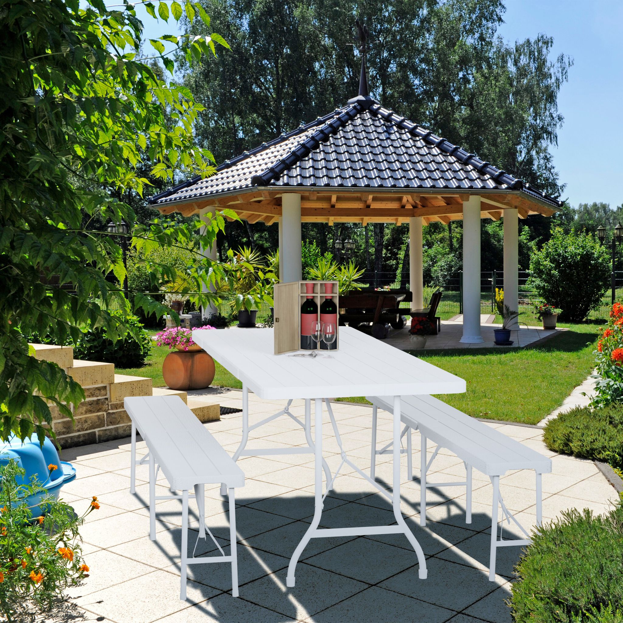 Gartentisch klappbar Weiss-Schwarz von Relaxdays
