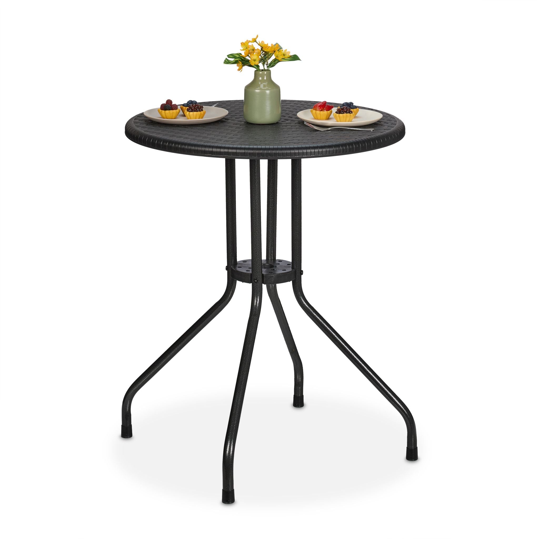 Runder Gartentisch in Rattanoptik Schwarz von Relaxdays