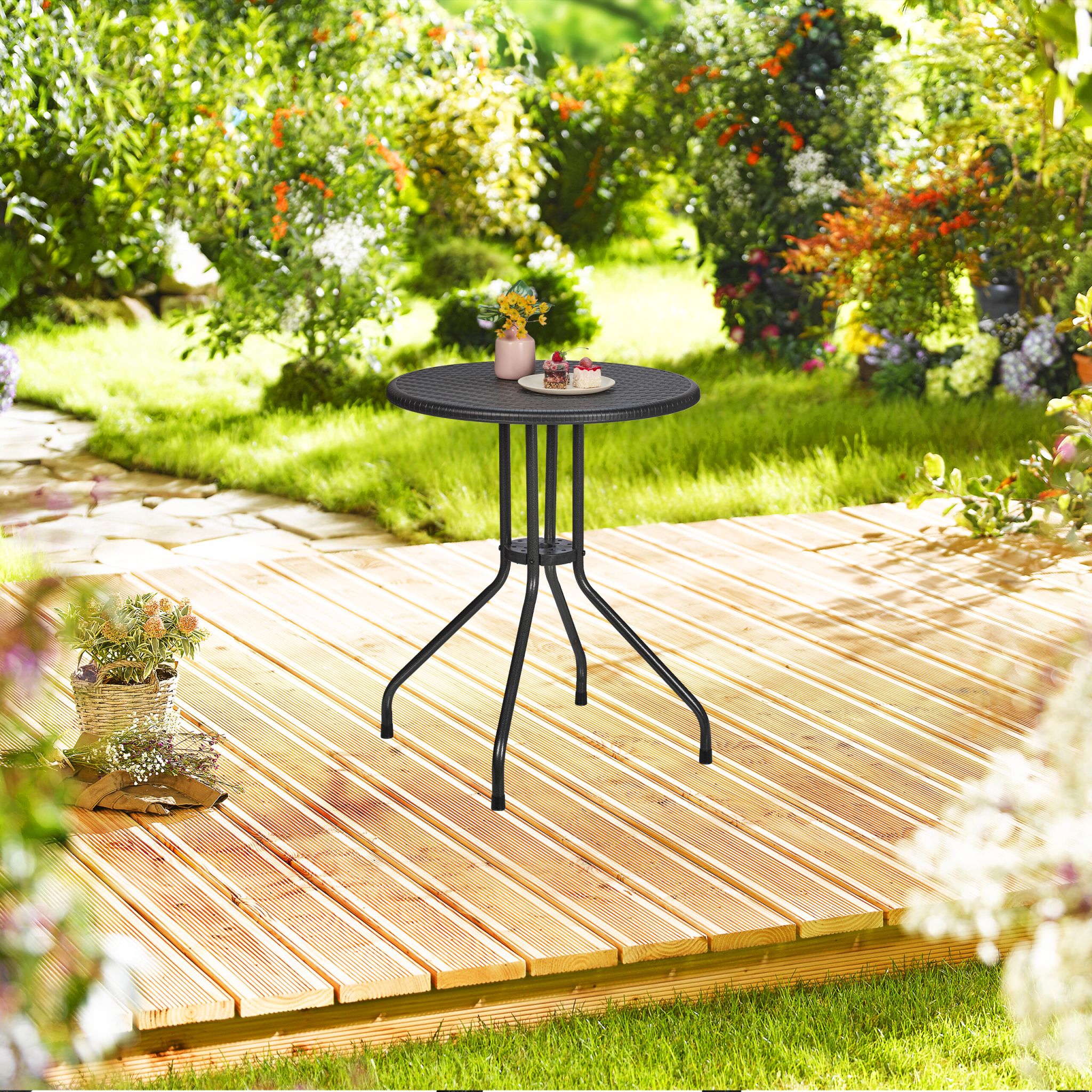 Runder Gartentisch in Rattanoptik Schwarz von Relaxdays