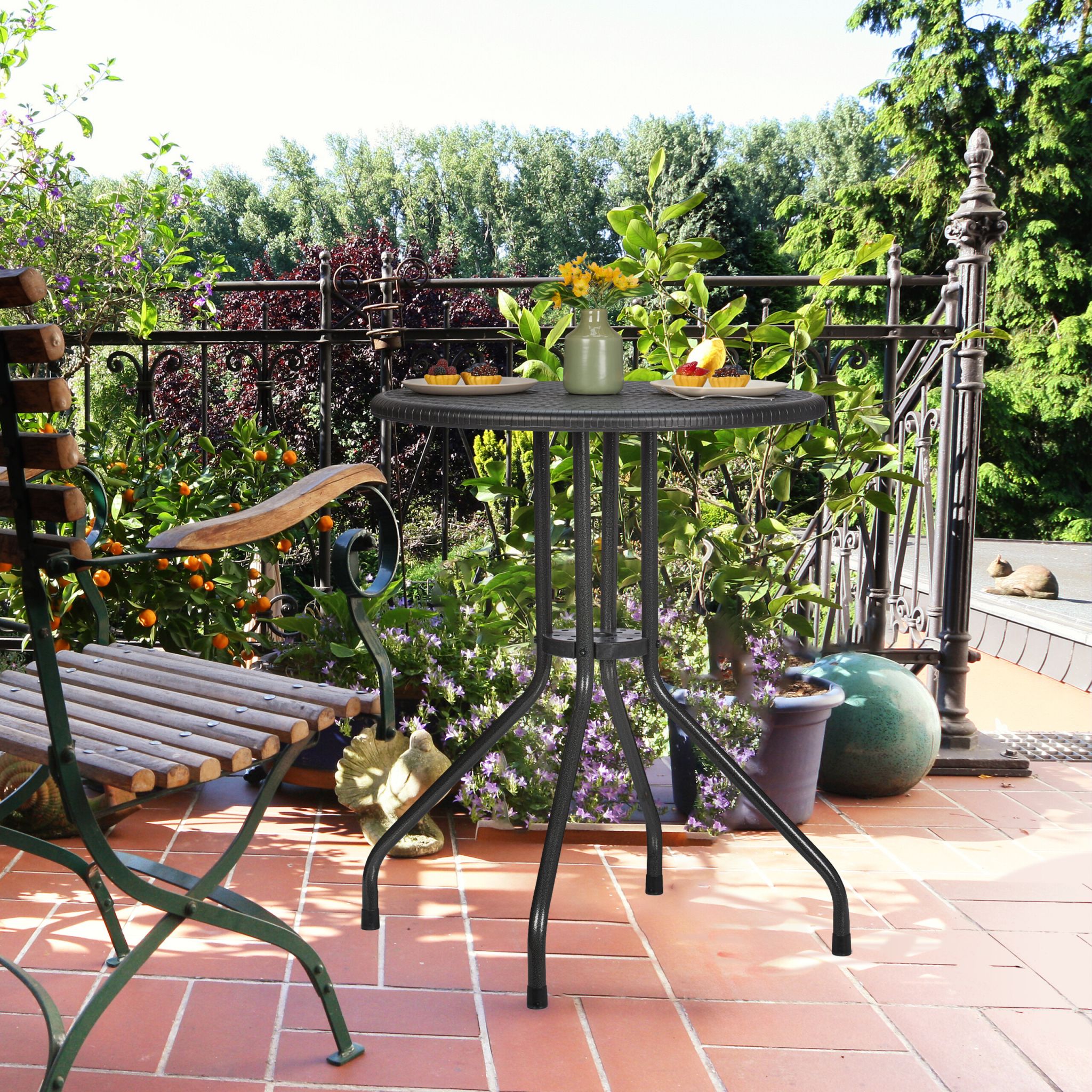Runder Gartentisch in Rattanoptik Schwarz von Relaxdays