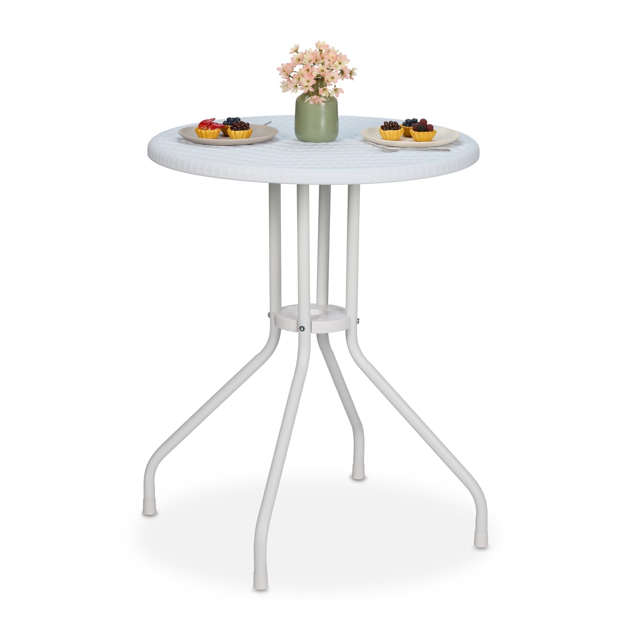 Runder Gartentisch in Rattanoptik Weiss von Relaxdays
