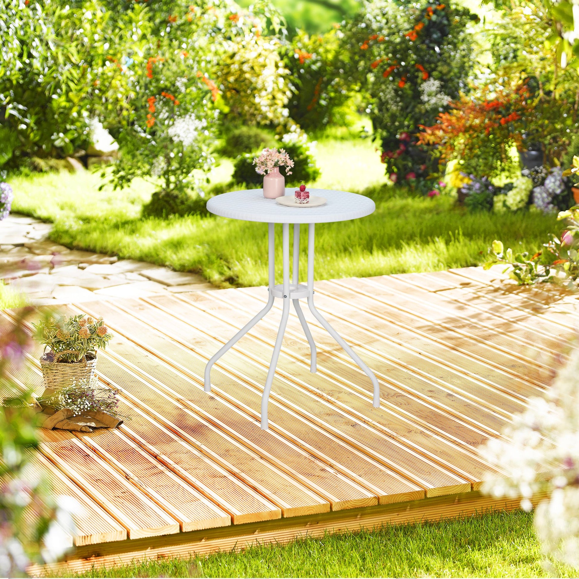 Runder Gartentisch in Rattanoptik Weiss von Relaxdays
