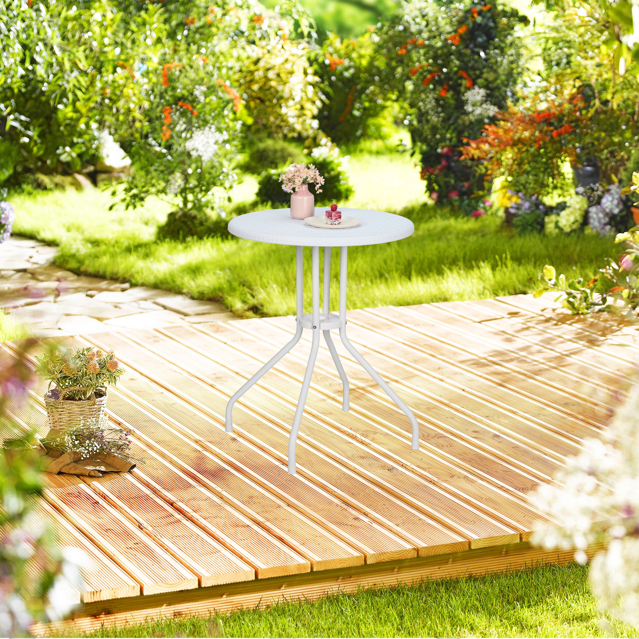 Runder Gartentisch in Rattanoptik Weiss von Relaxdays
