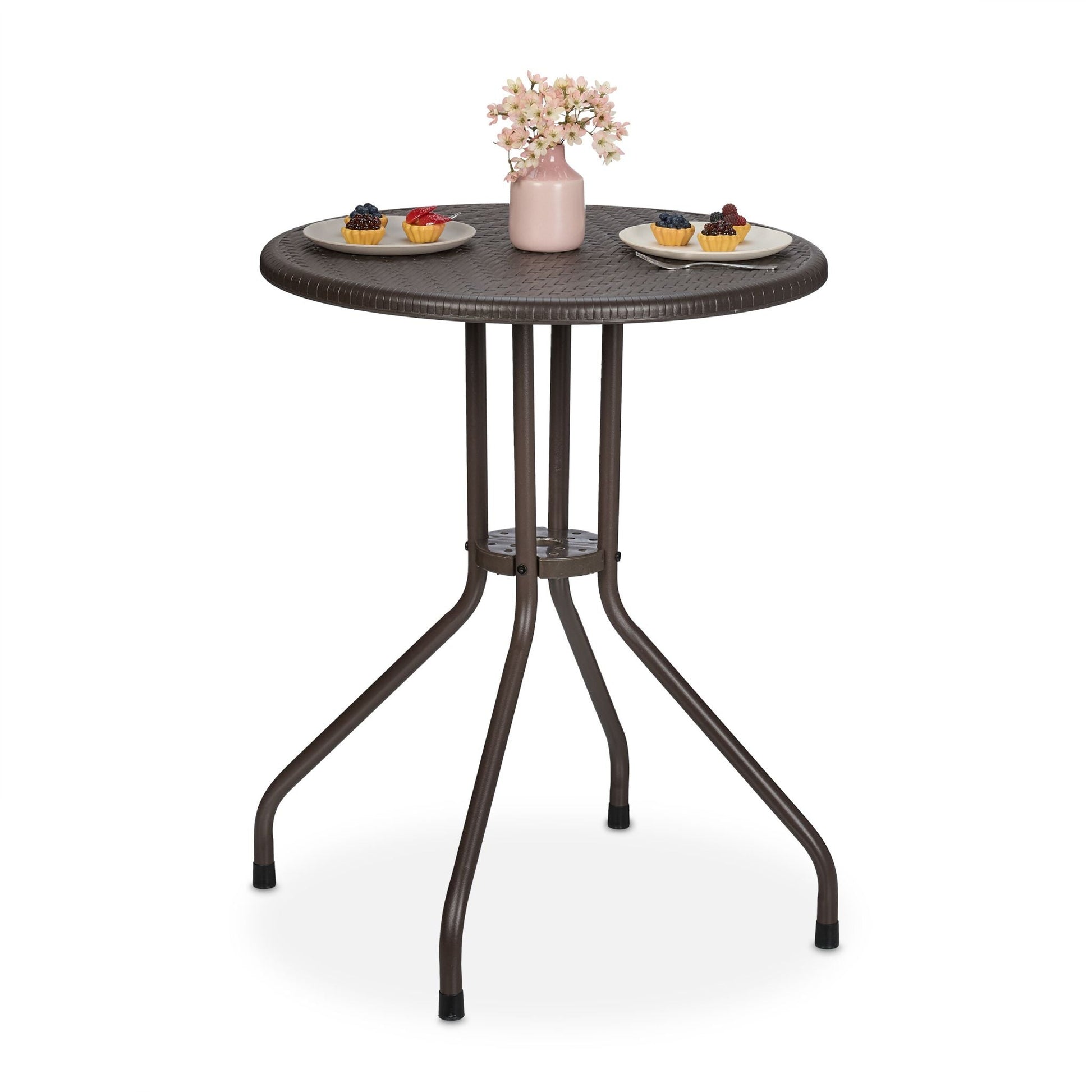 Runder Gartentisch in Rattanoptik Braun-Schwarz von Relaxdays