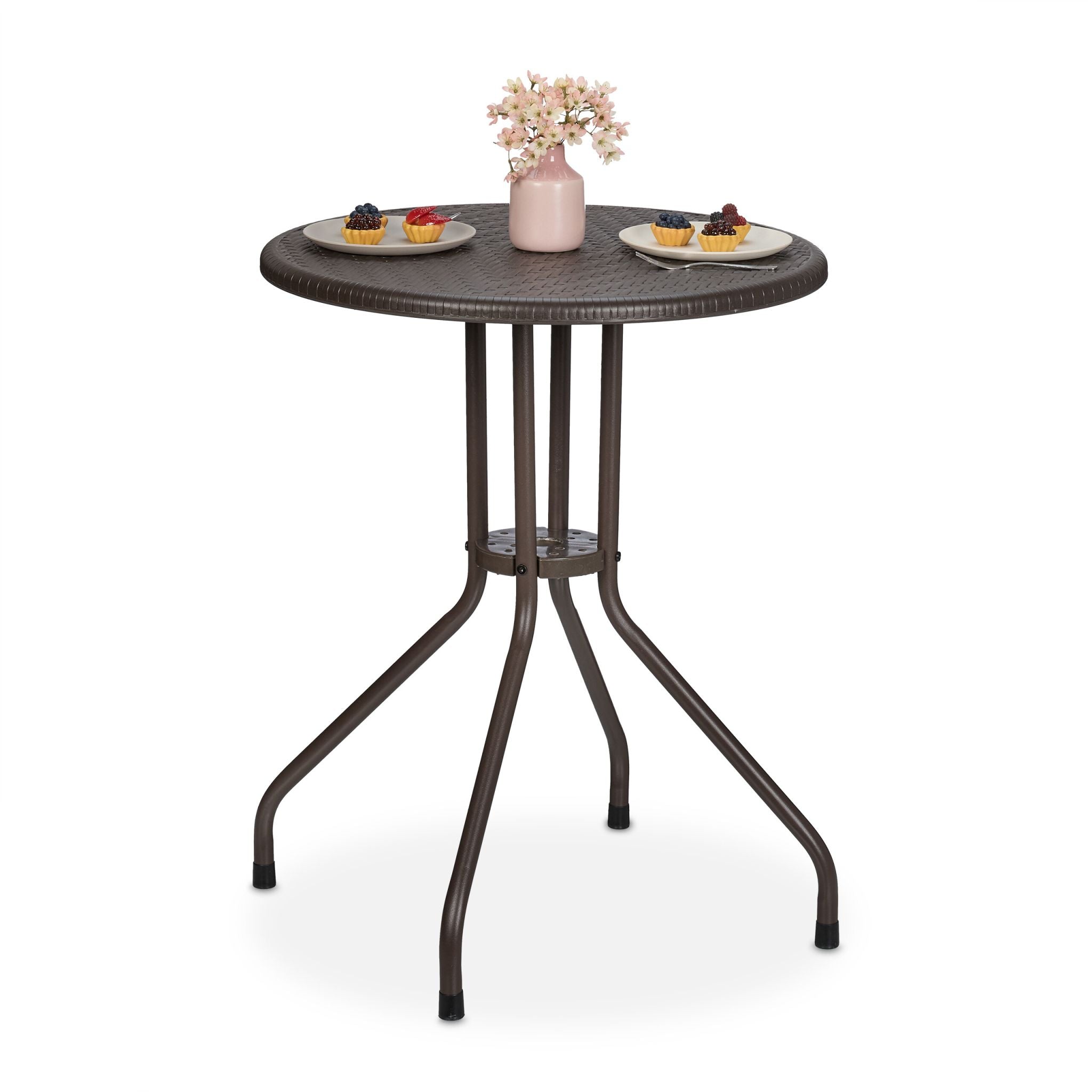 Runder Gartentisch in Rattanoptik Braun-Schwarz von Relaxdays