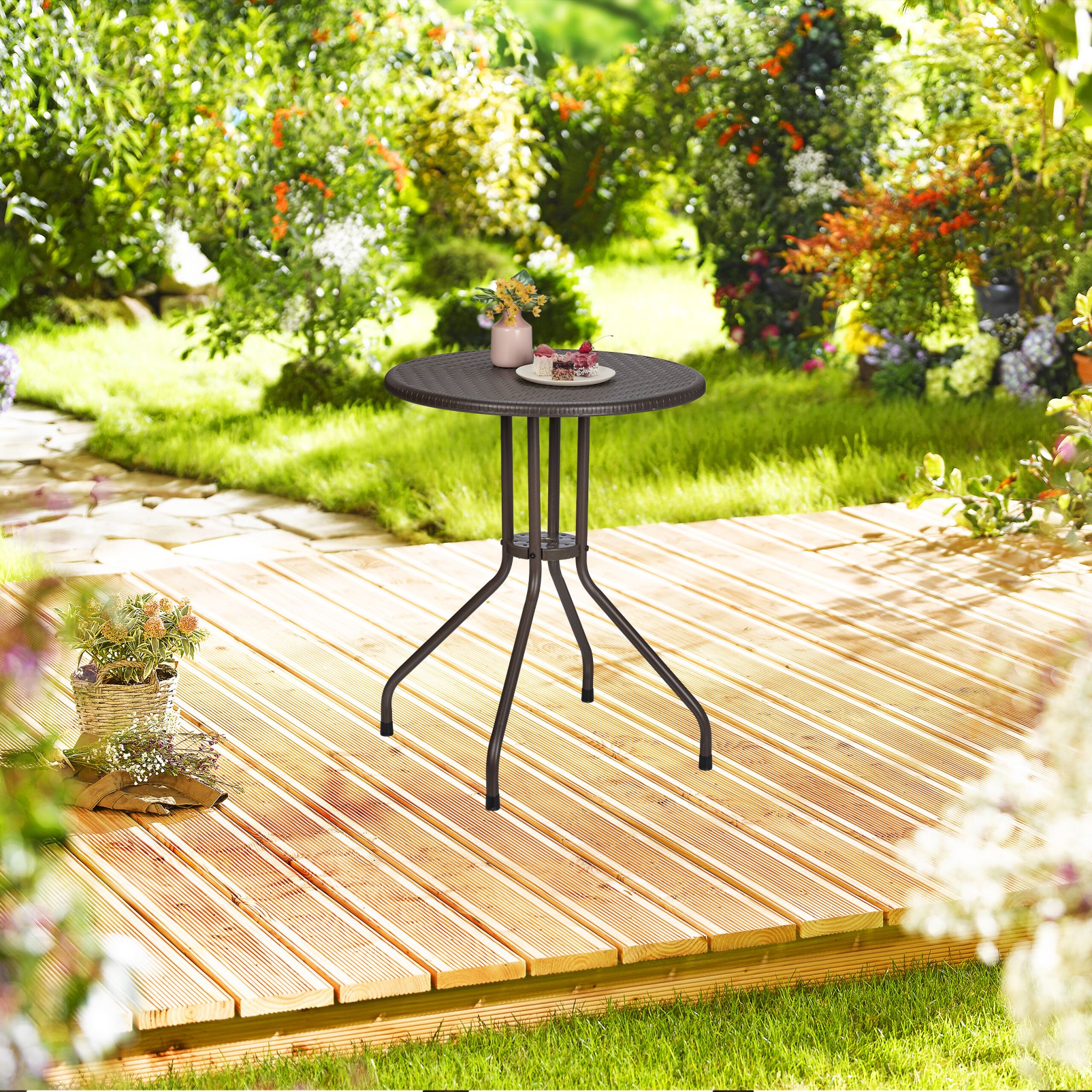 Runder Gartentisch in Rattanoptik Braun-Schwarz von Relaxdays