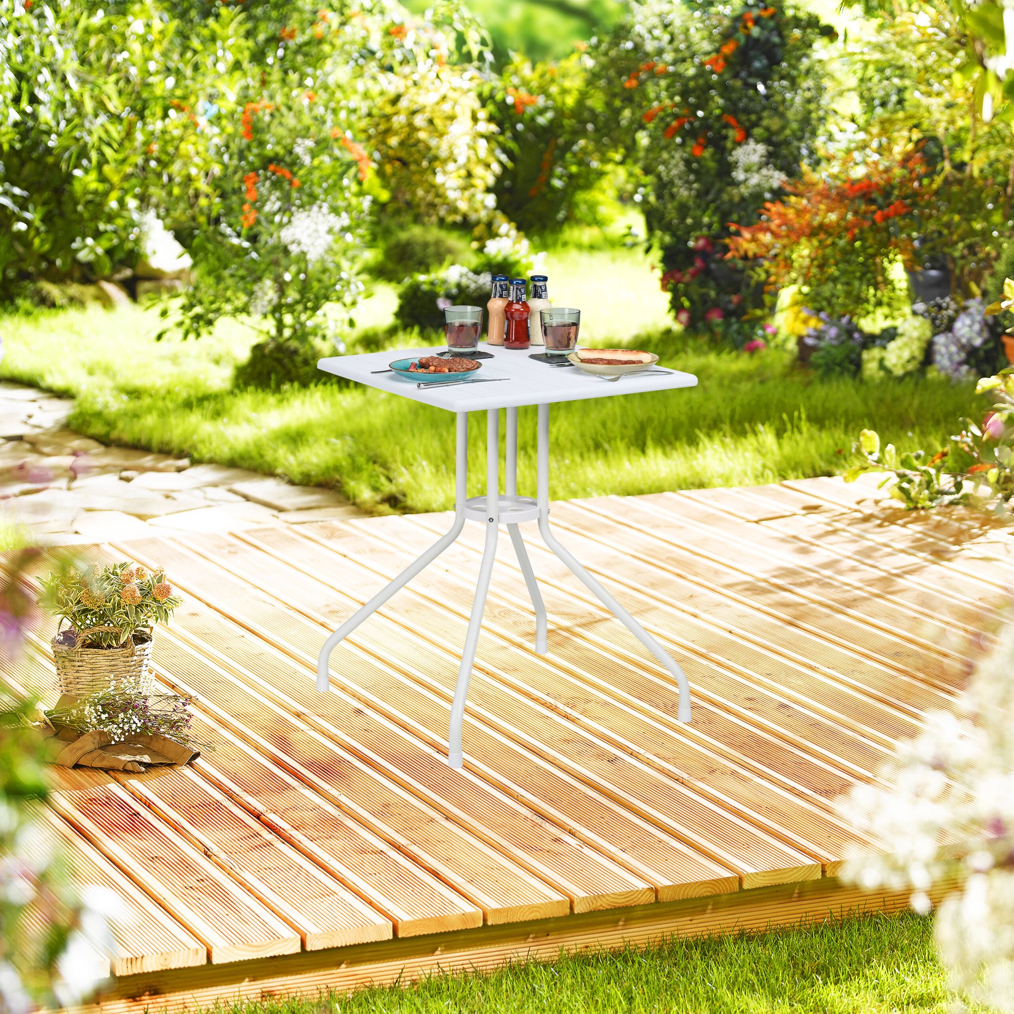 Gartentisch in weisser Holzoptik Weiss von Relaxdays