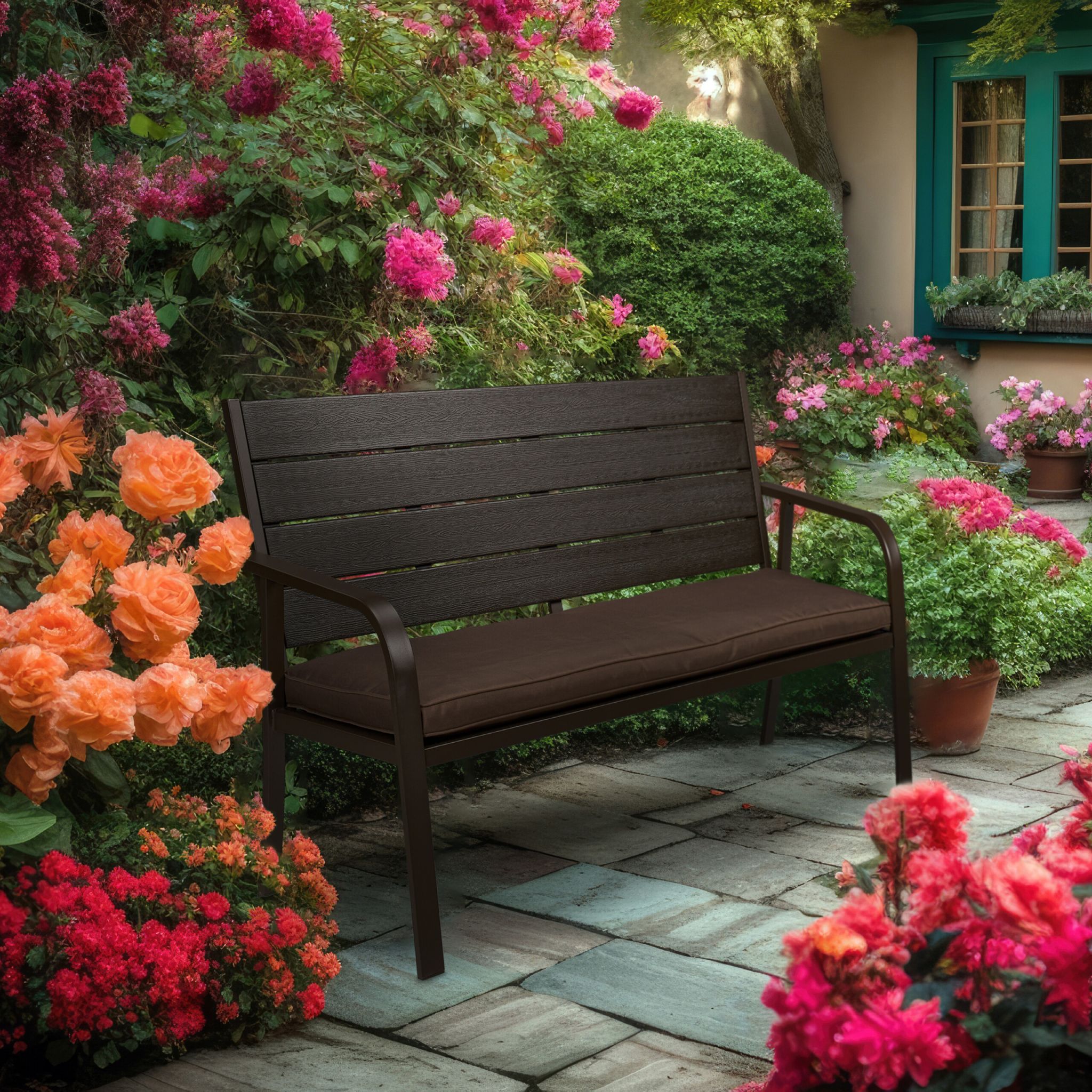 Gartenbank mit Sitzauflage Braun von Relaxdays