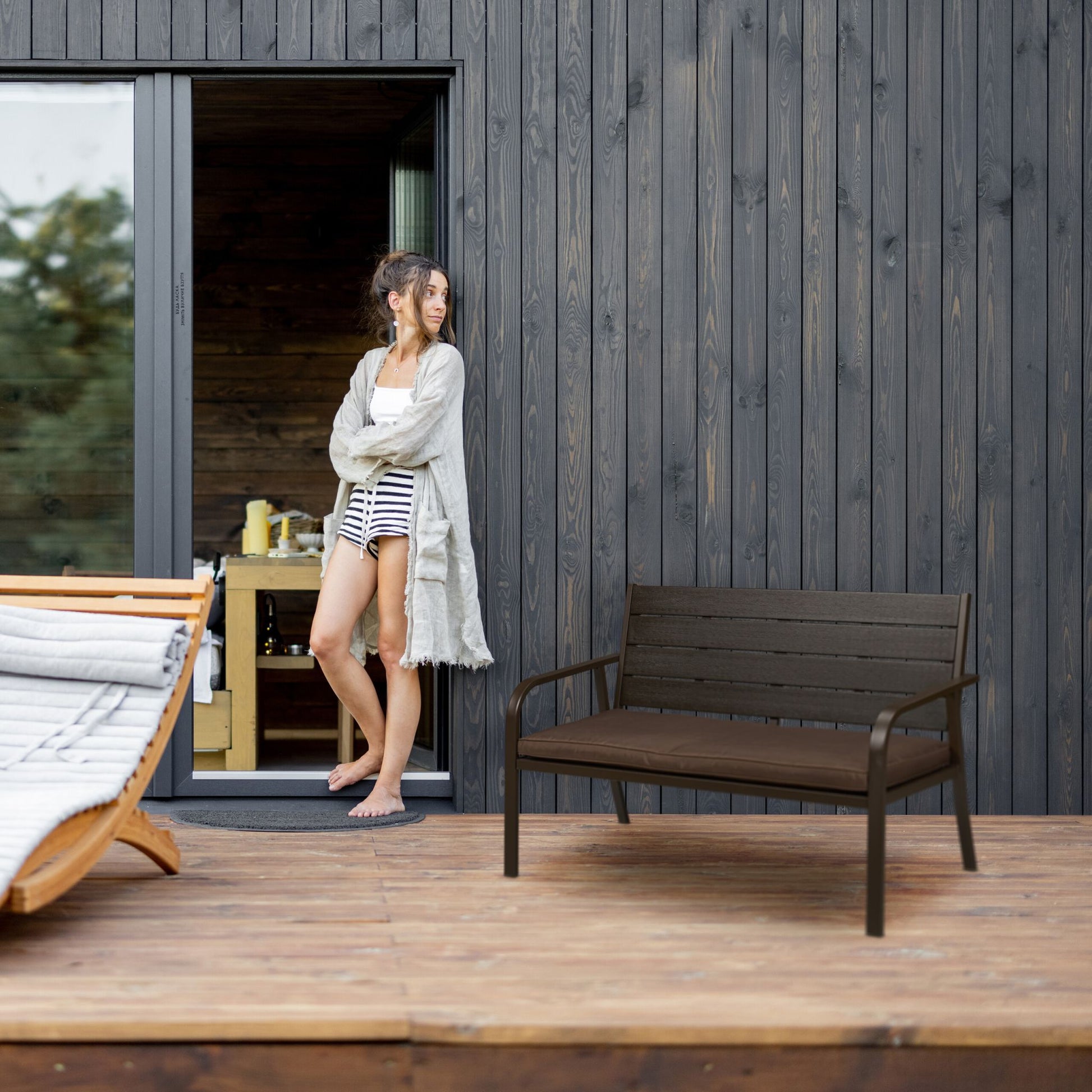 Gartenbank mit Sitzauflage Braun von Relaxdays