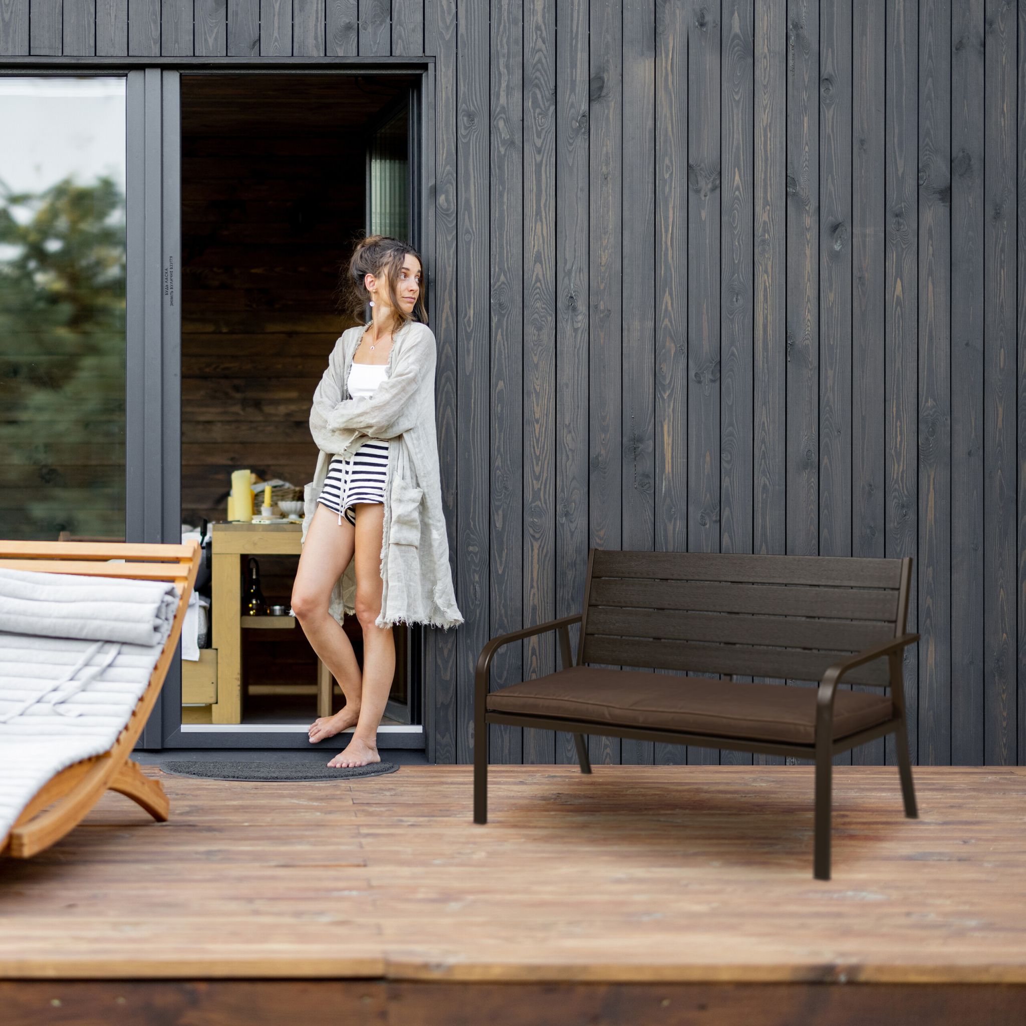 Gartenbank mit Sitzauflage Braun von Relaxdays