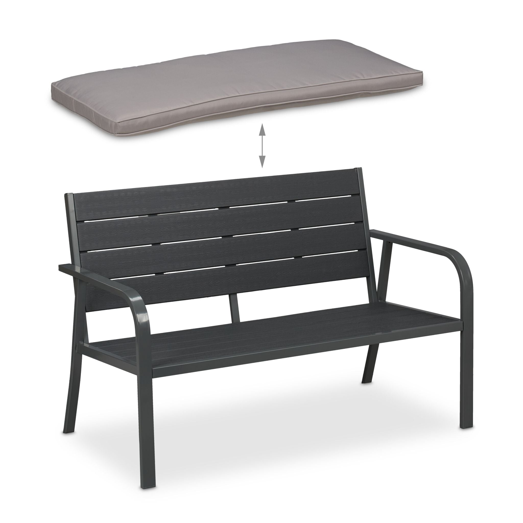 Gartenbank mit Sitzauflage Anthrazit-Grau von Relaxdays