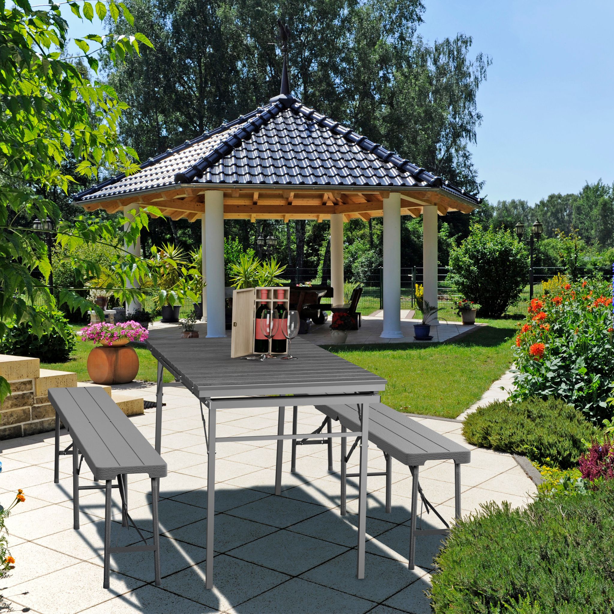 Gartentisch klappbar ziehbar Grau