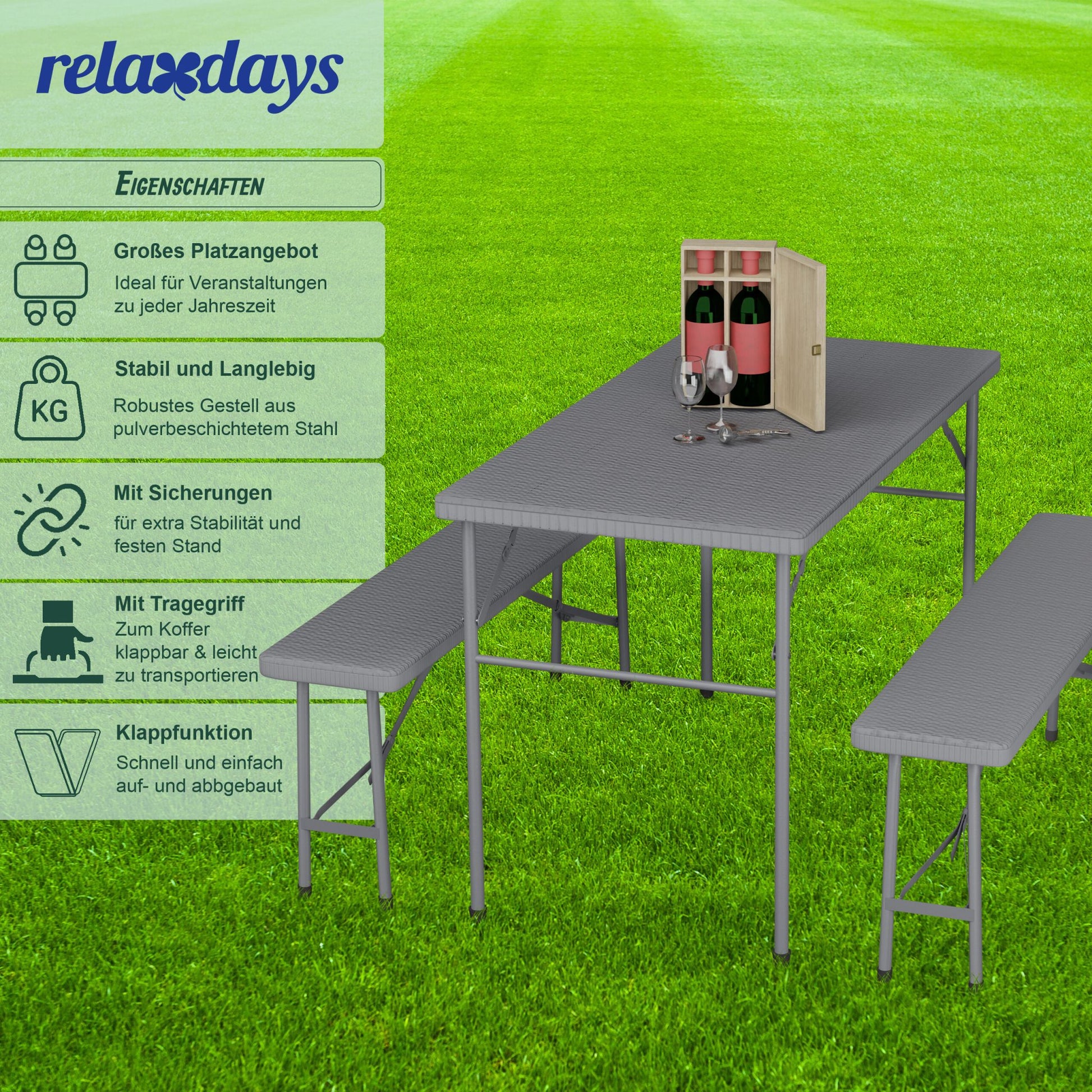 Bierzeltgarnitur klappbar 3-tlg. Grau von Relaxdays