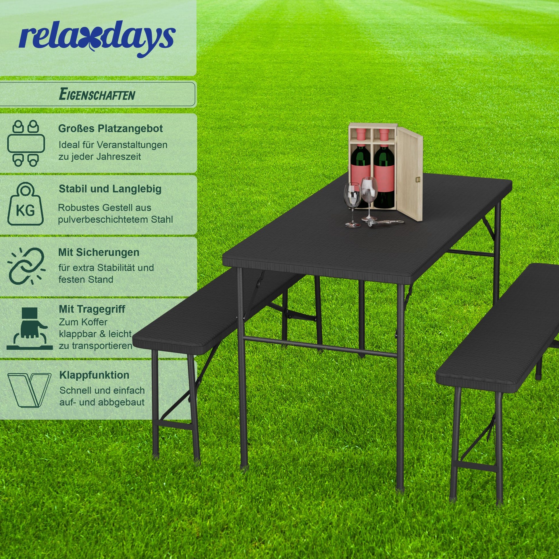 Bierzeltgarnitur klappbar 3-tlg. Schwarz von Relaxdays