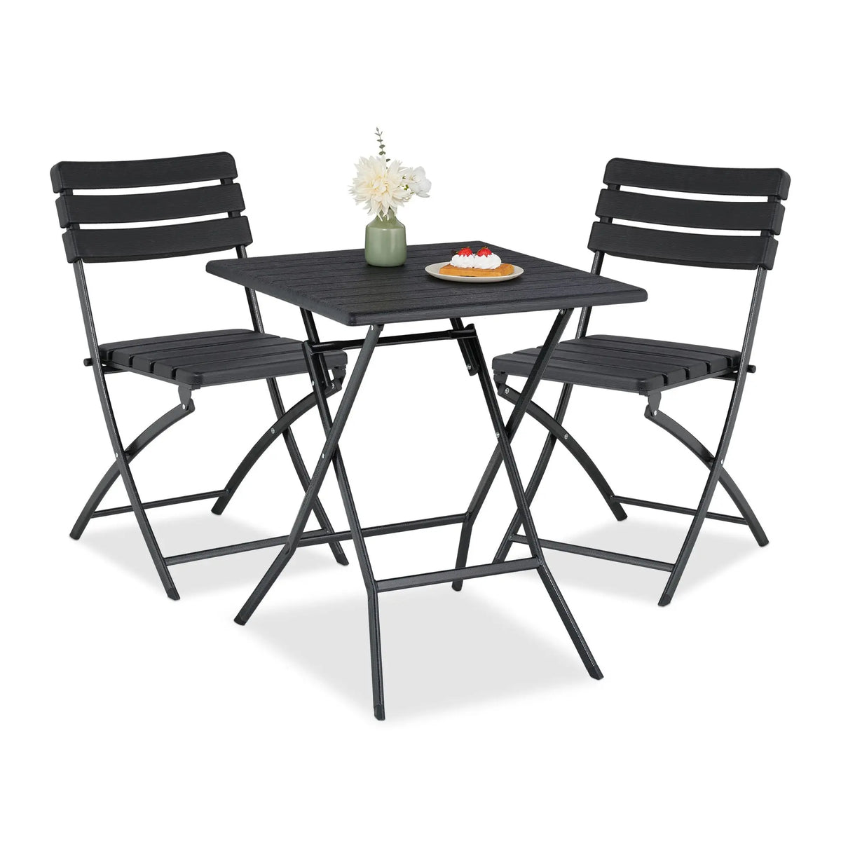 Balkonmöbel Set 3-teilig in Holzoptik Schwarz von Relaxdays