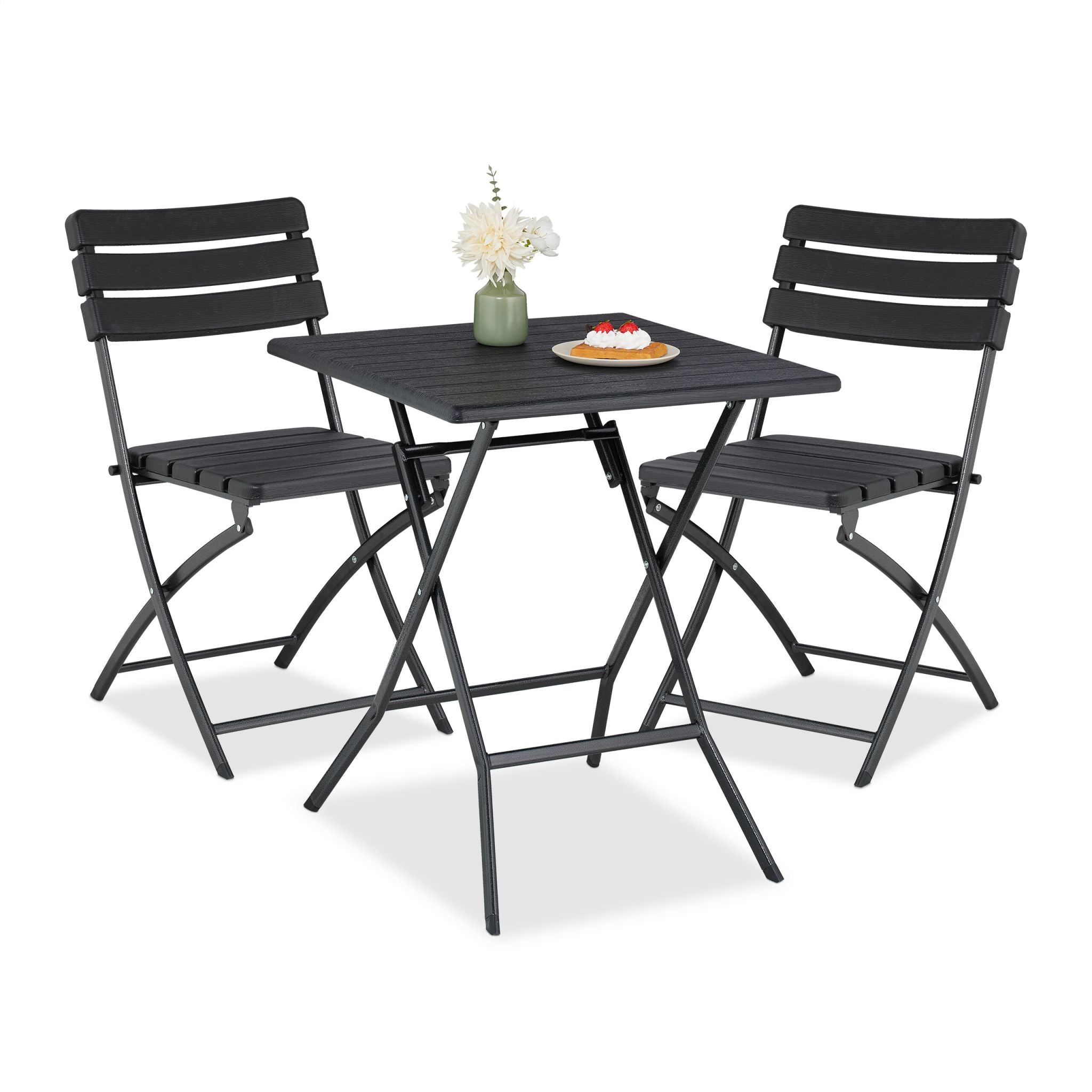 Balkonmöbel Set 3-teilig in Holzoptik Schwarz von Relaxdays