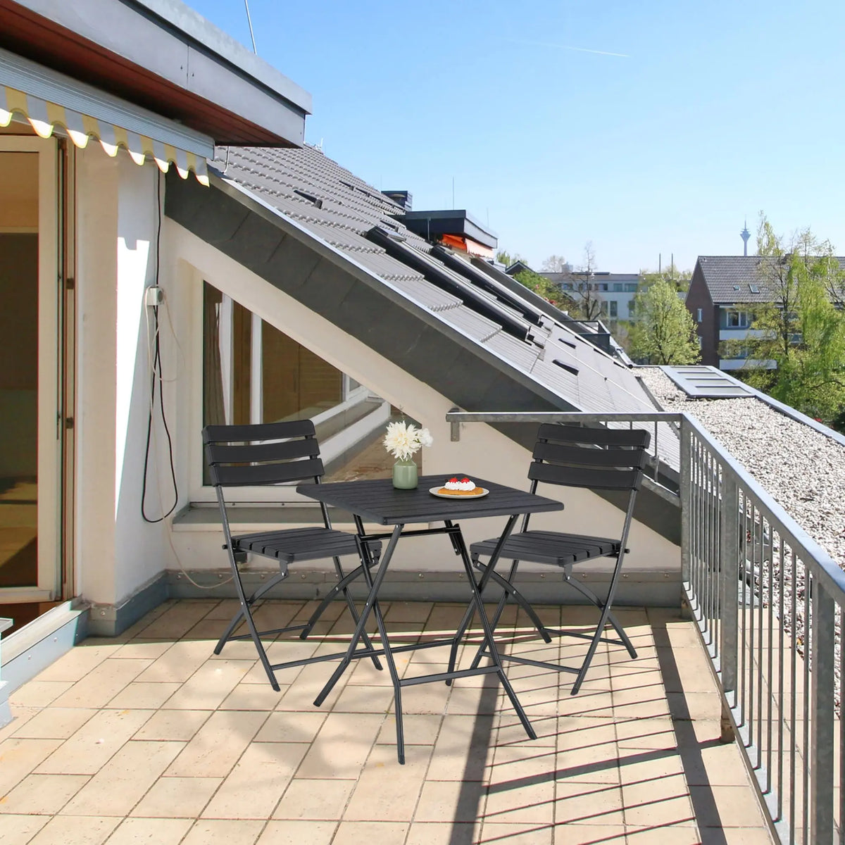 Balkonmöbel Set 3-teilig in Holzoptik Schwarz von Relaxdays