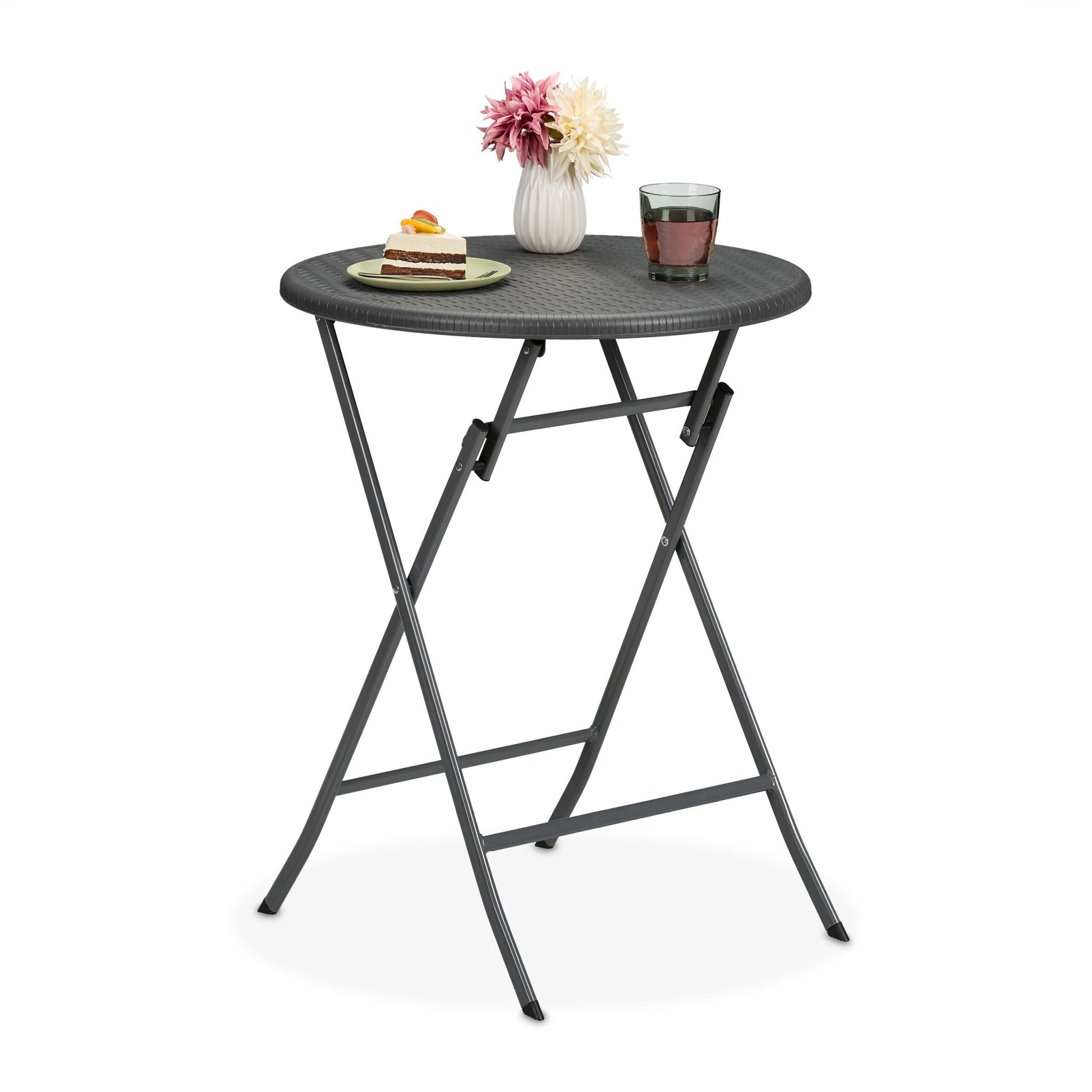 Runder Gartentisch in Rattan-Optik Grau von Relaxdays