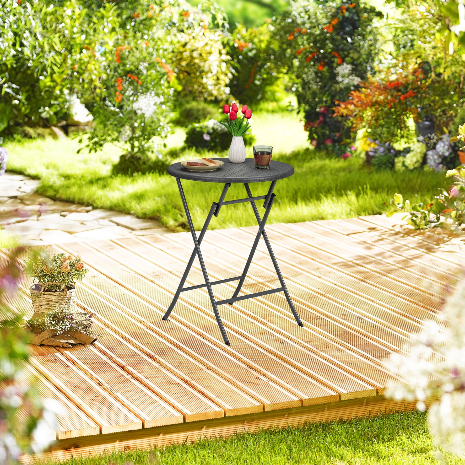 Runder Gartentisch in Rattan-Optik Grau von Relaxdays