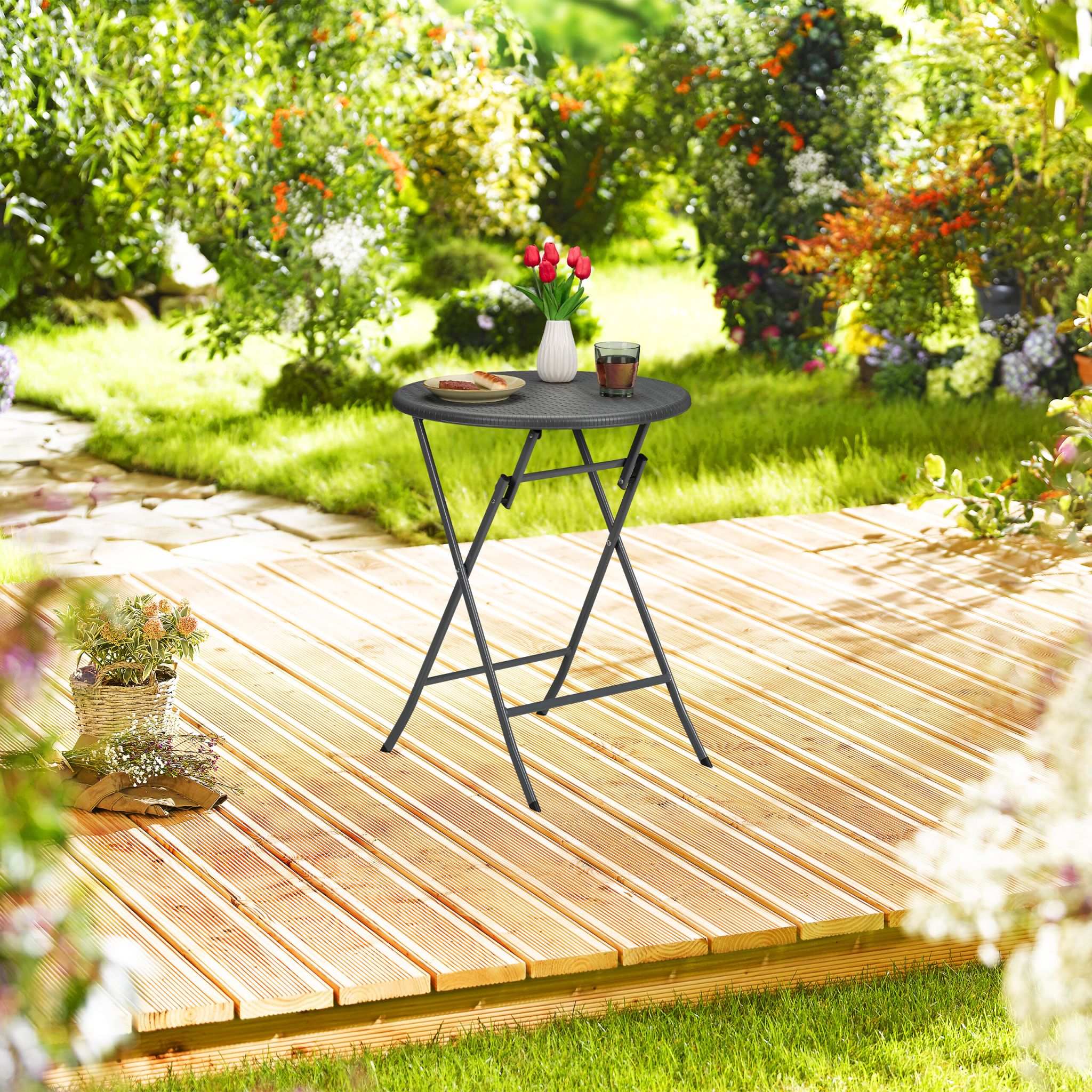 Runder Gartentisch in Rattan-Optik Grau von Relaxdays