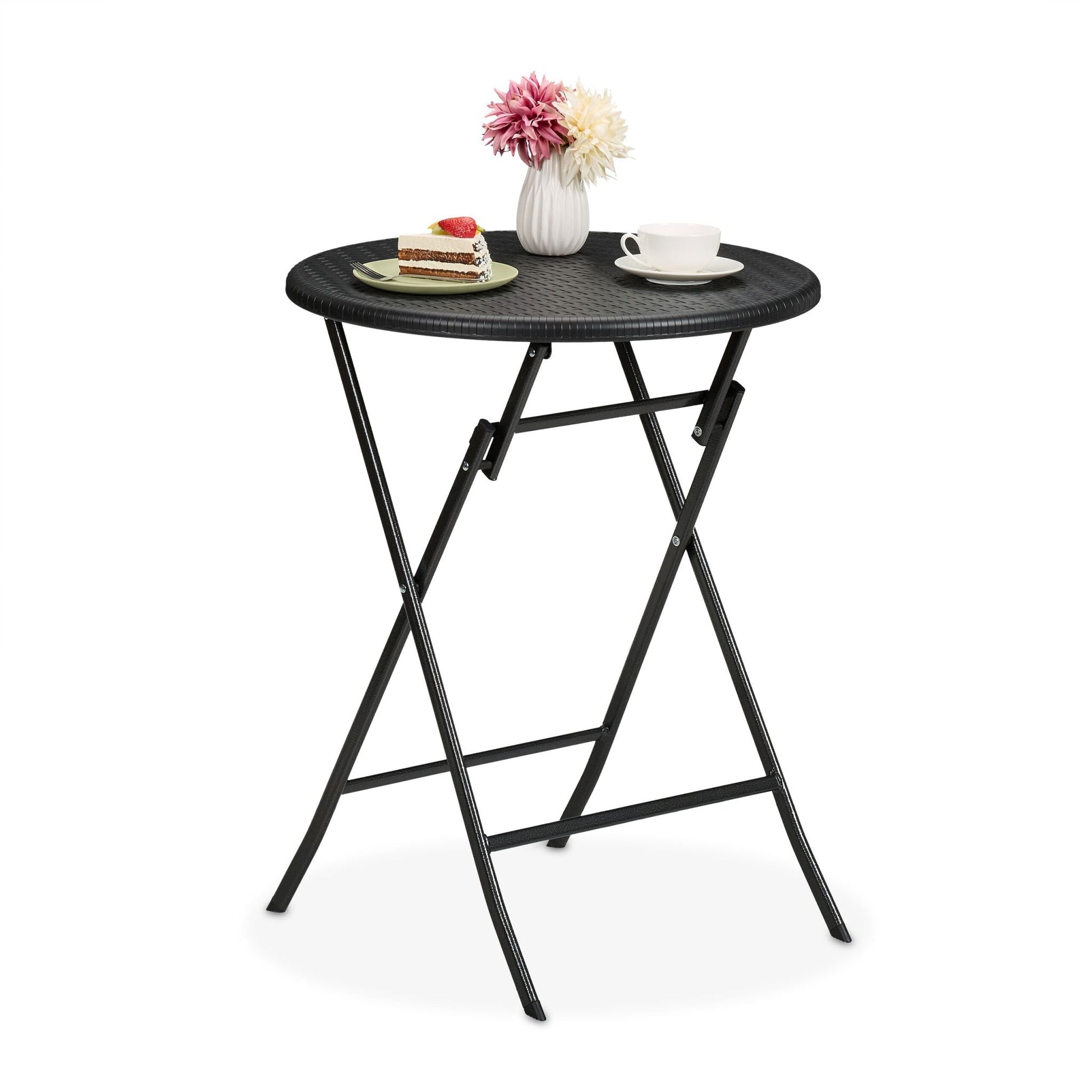 Runder Gartentisch in Rattan-Optik Schwarz von Relaxdays